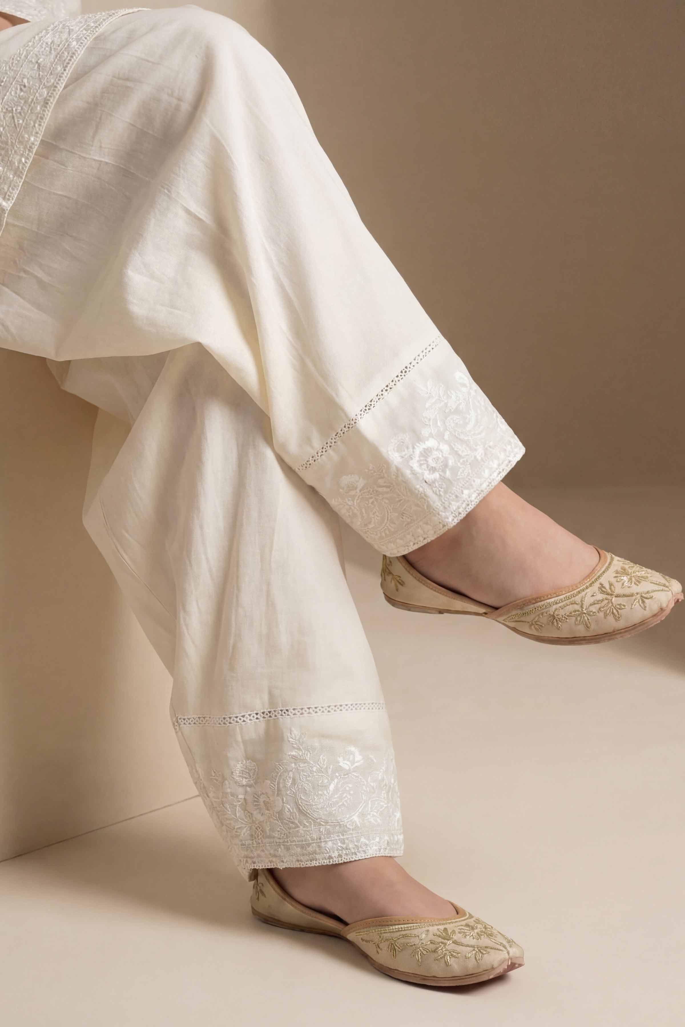 NishatUK - Off White  Embroidered Cambric 1-piece ready to wear shalwar