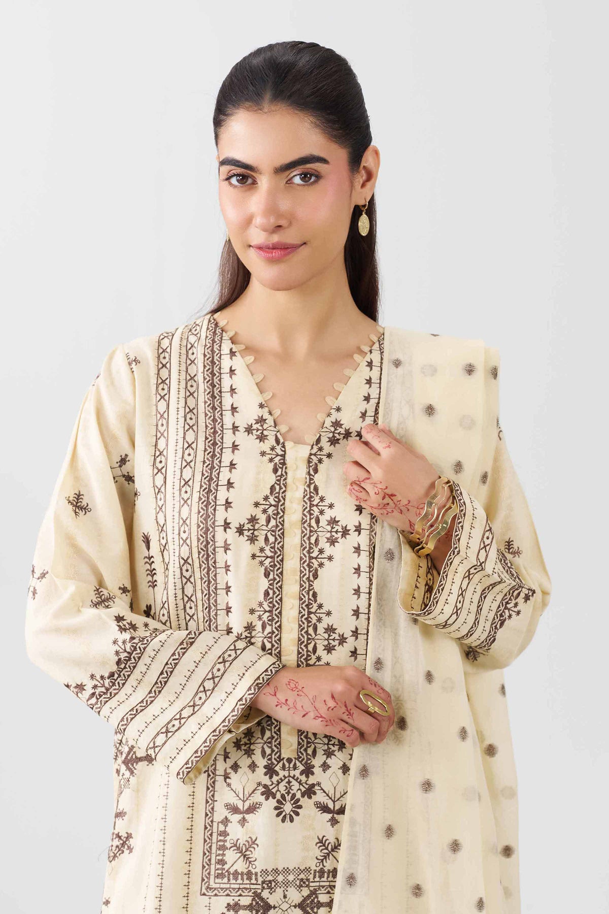 Nishat UK - Off White Embroidered Jacquard 3 Piece ready to wear Suit