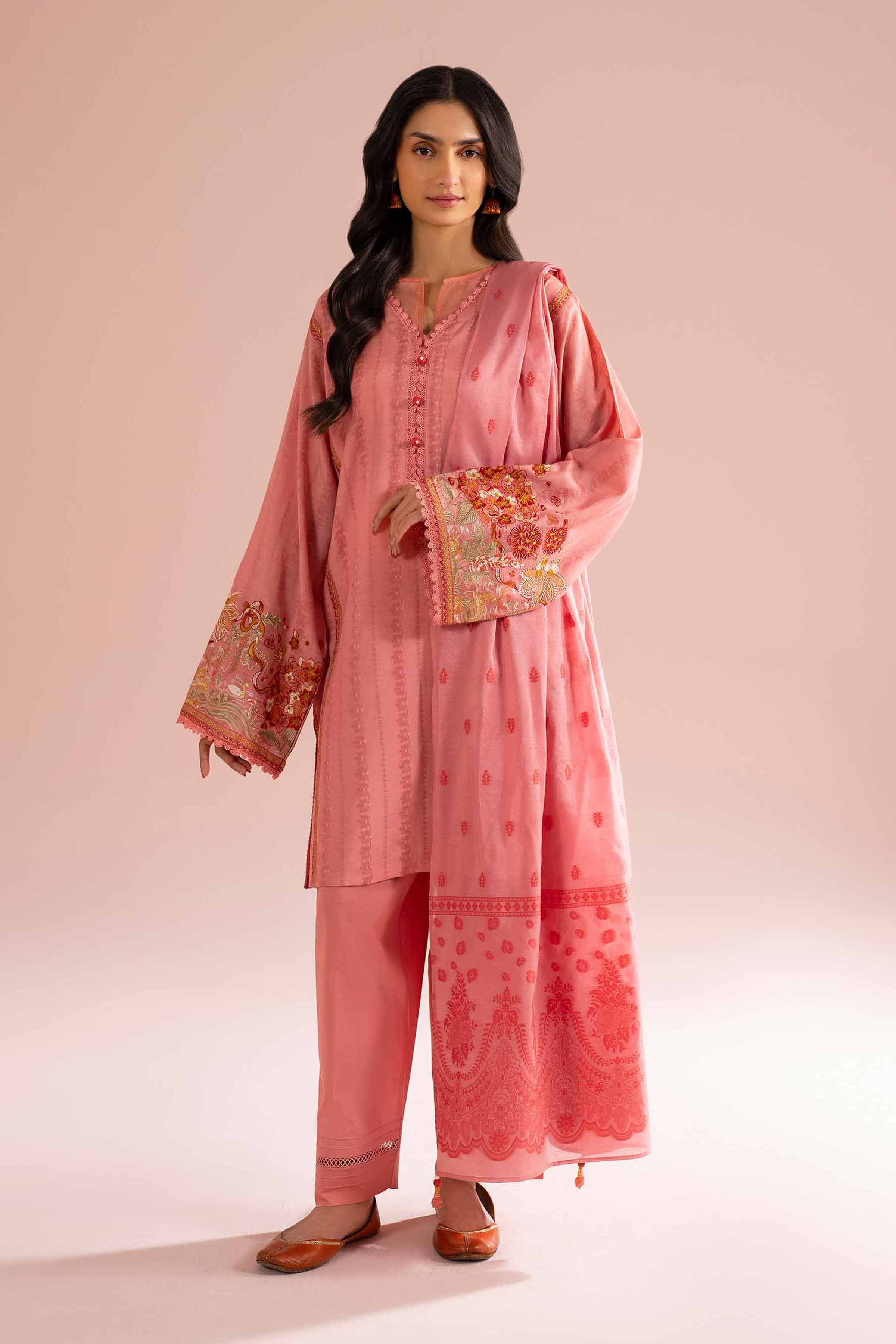 Nishat UK - Pink Embroidered Jacquard 3-piece ready to wear Suit
