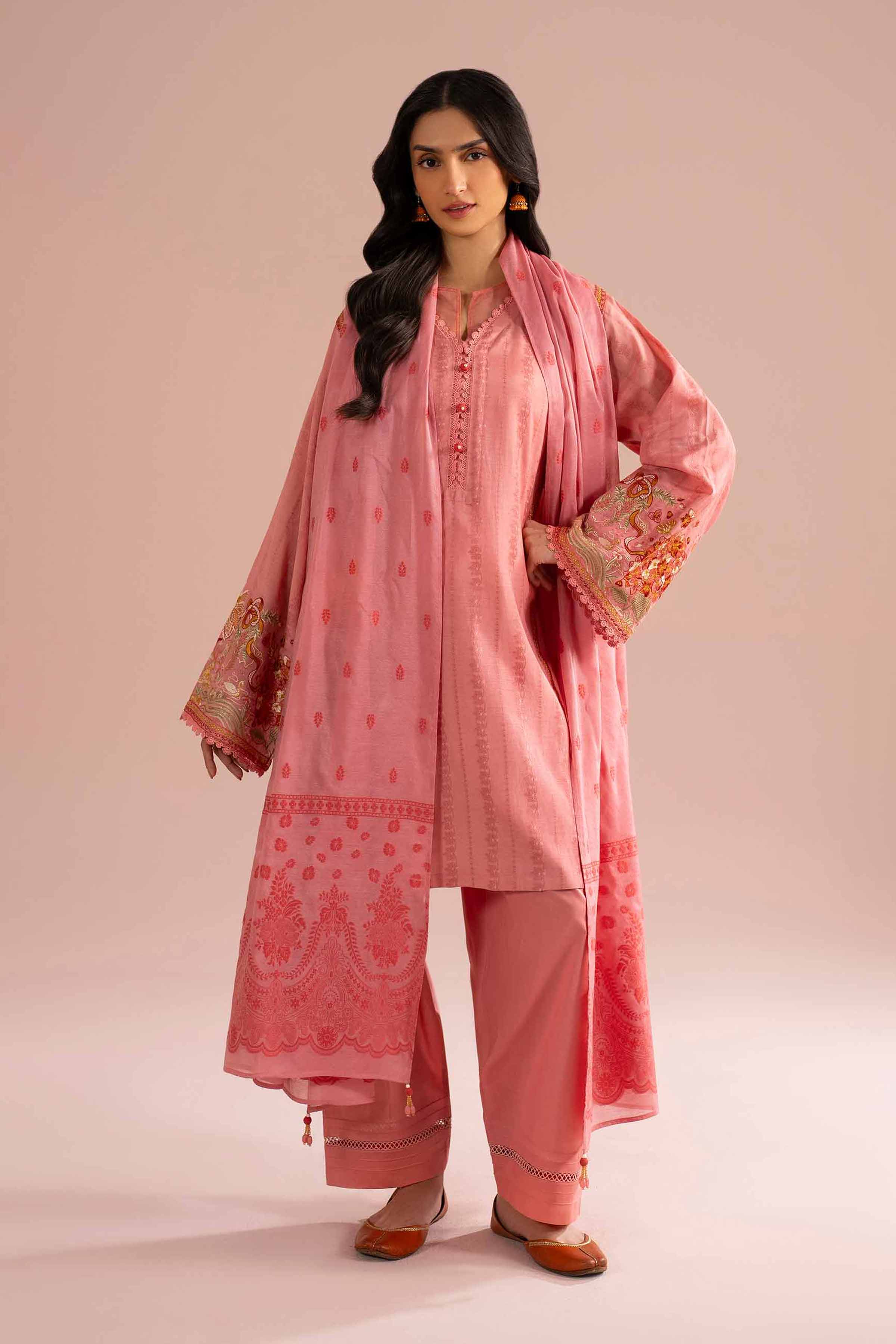 Nishat UK - Pink Embroidered Jacquard 3-piece ready to wear Suit