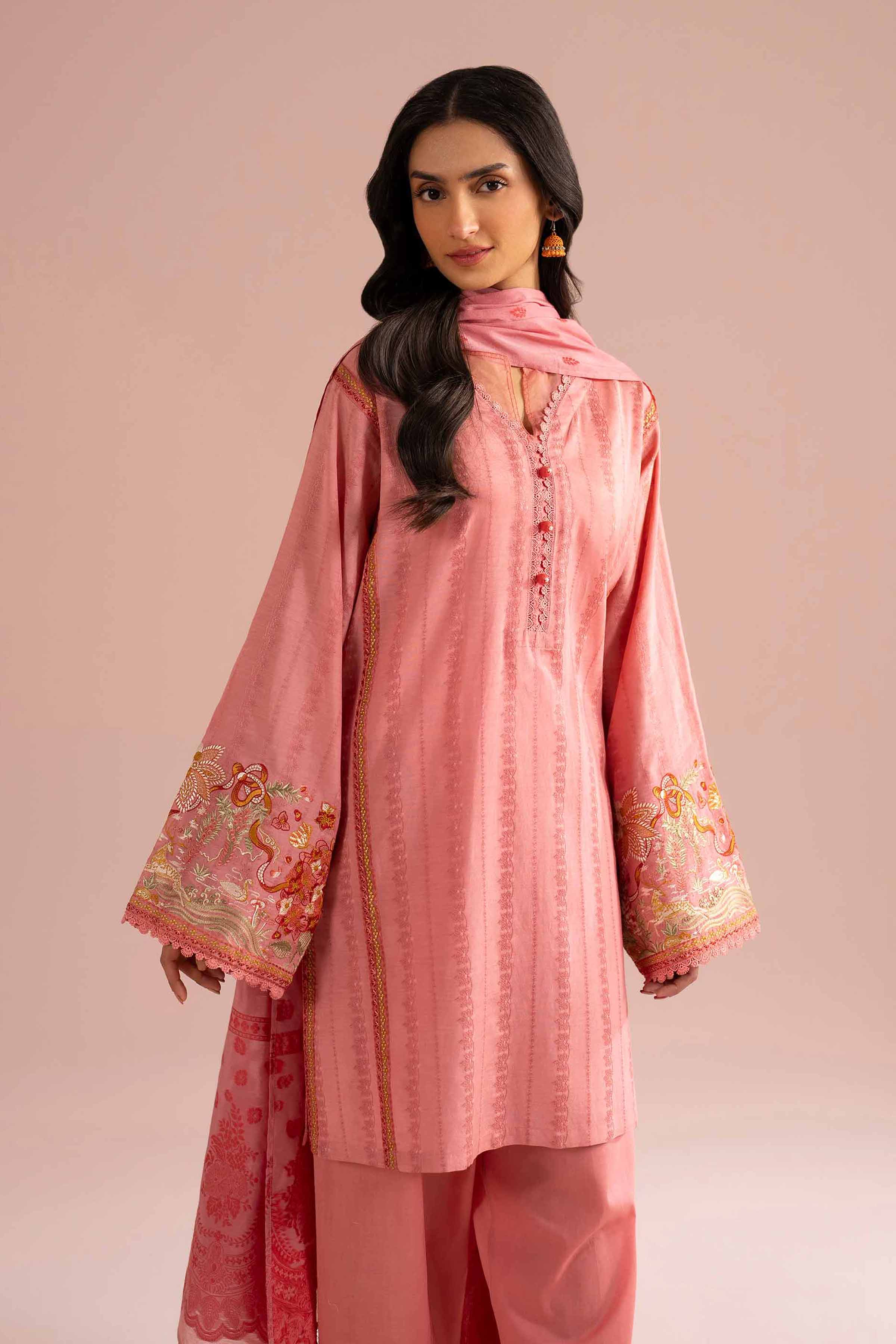 Nishat UK - Pink Embroidered Jacquard 3-piece ready to wear Suit