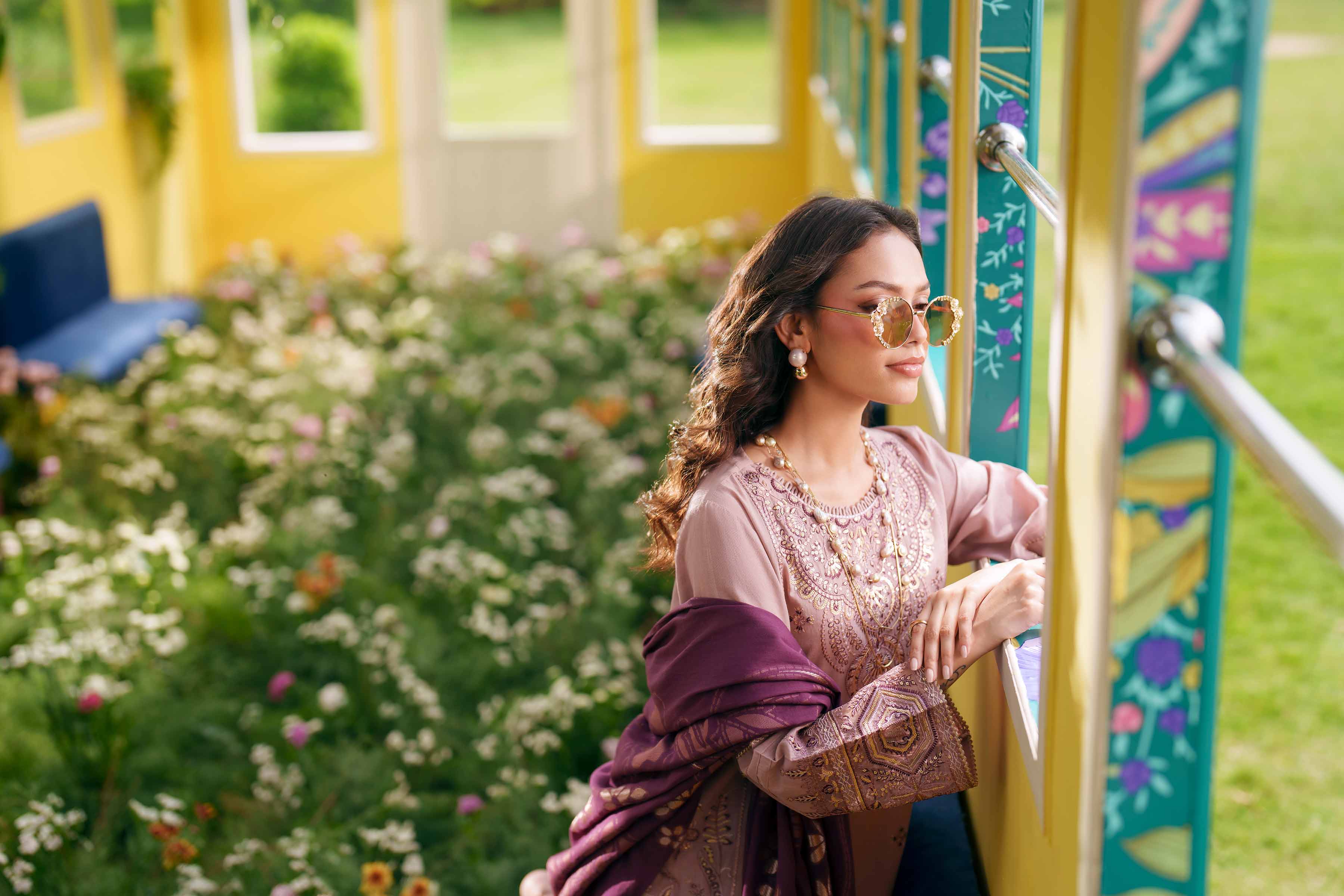 Nishat UK - Purple Embroidered Slub Base 3-piece ready to wear Suit