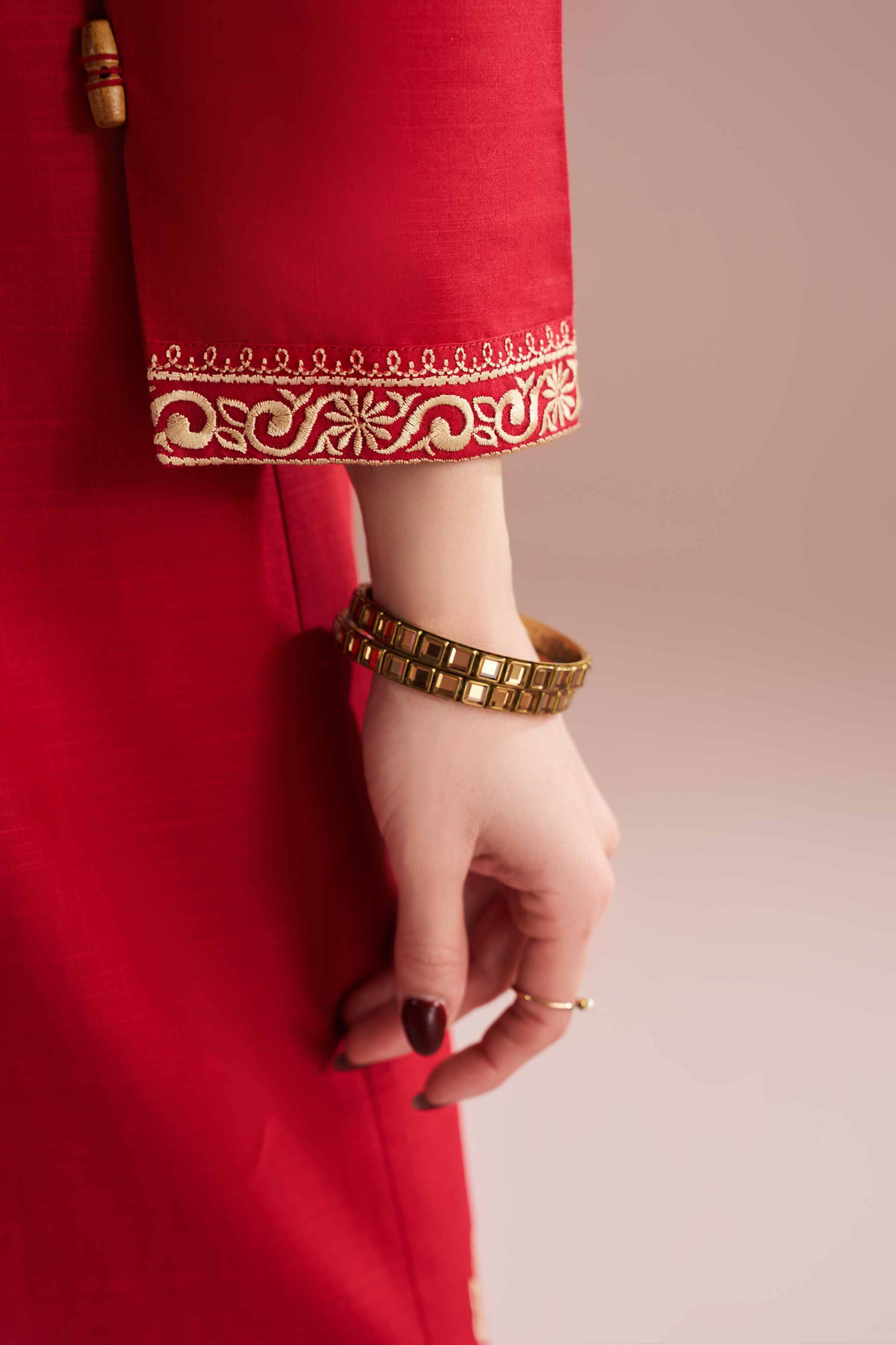 NishatUK - Red Embroidered Cross Hatch 3-piece ready to wear Suit