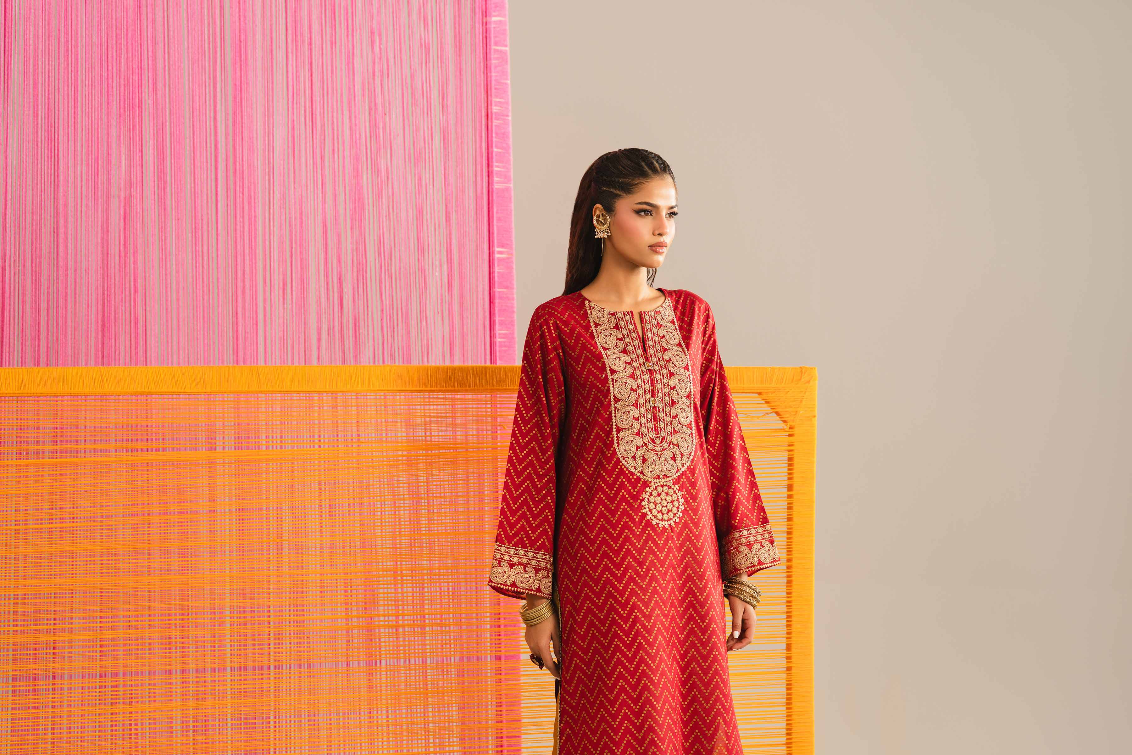 NishatUK - Red Embroidered Lawn 1-piece ready to wear Shirt