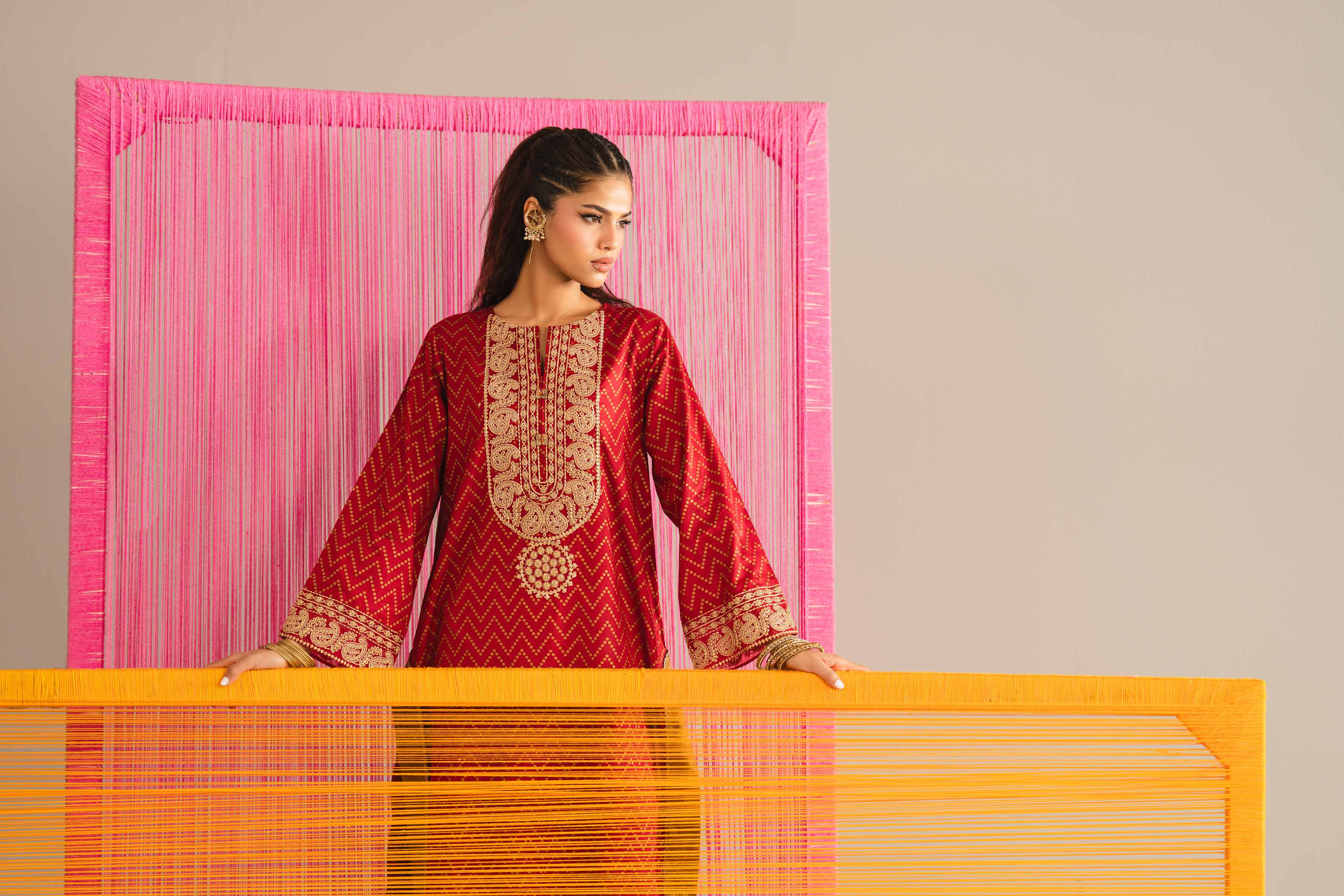NishatUK - Red Embroidered Lawn 1-piece ready to wear Shirt