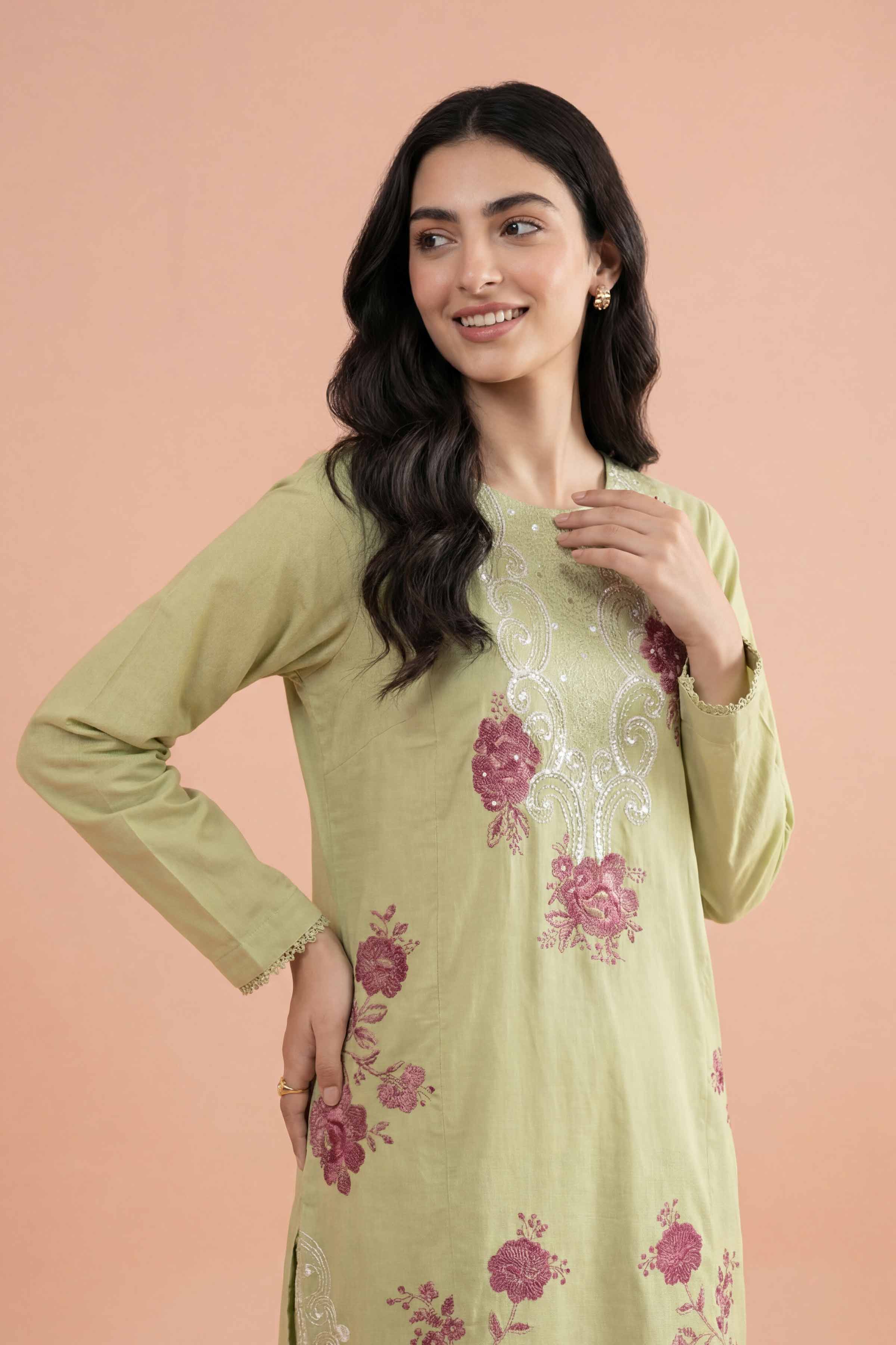 NishatUK - Green Embroidered Cambric 1-piece ready to wear Shirt