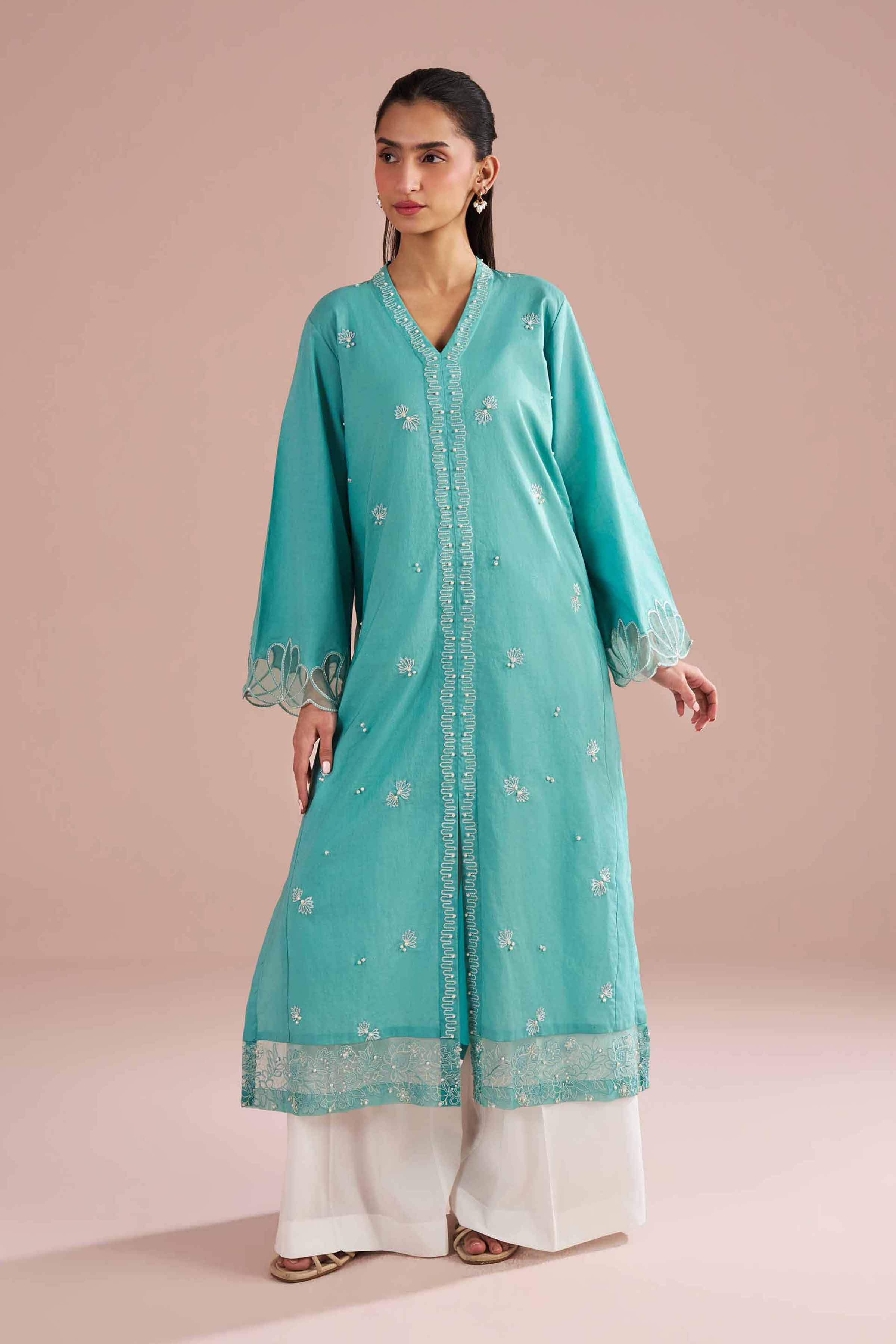 NishatUK - Green Embroidered Cambric  ready to wear Shirt