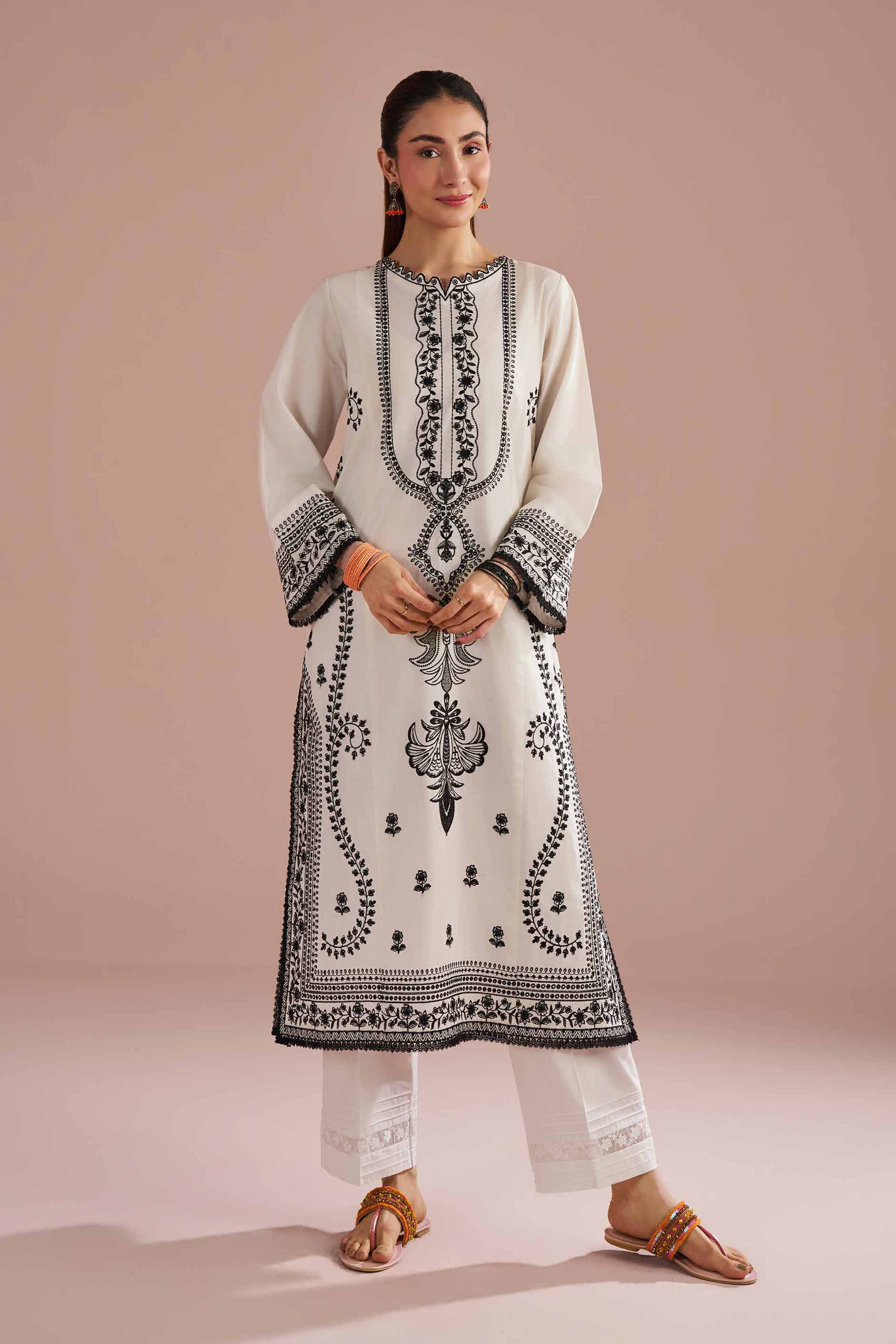 NishatUK - White Embroidered Cambric 1-piece ready to wear Shirt