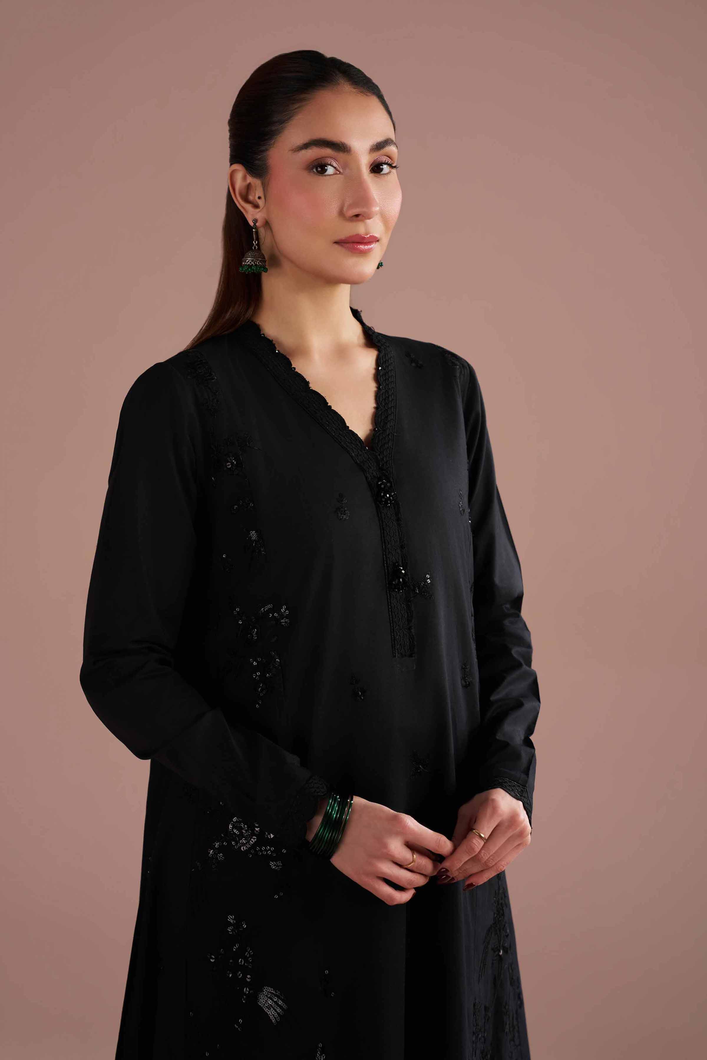 NishatUK - Black Embroidered Cambric  ready to wear Dress