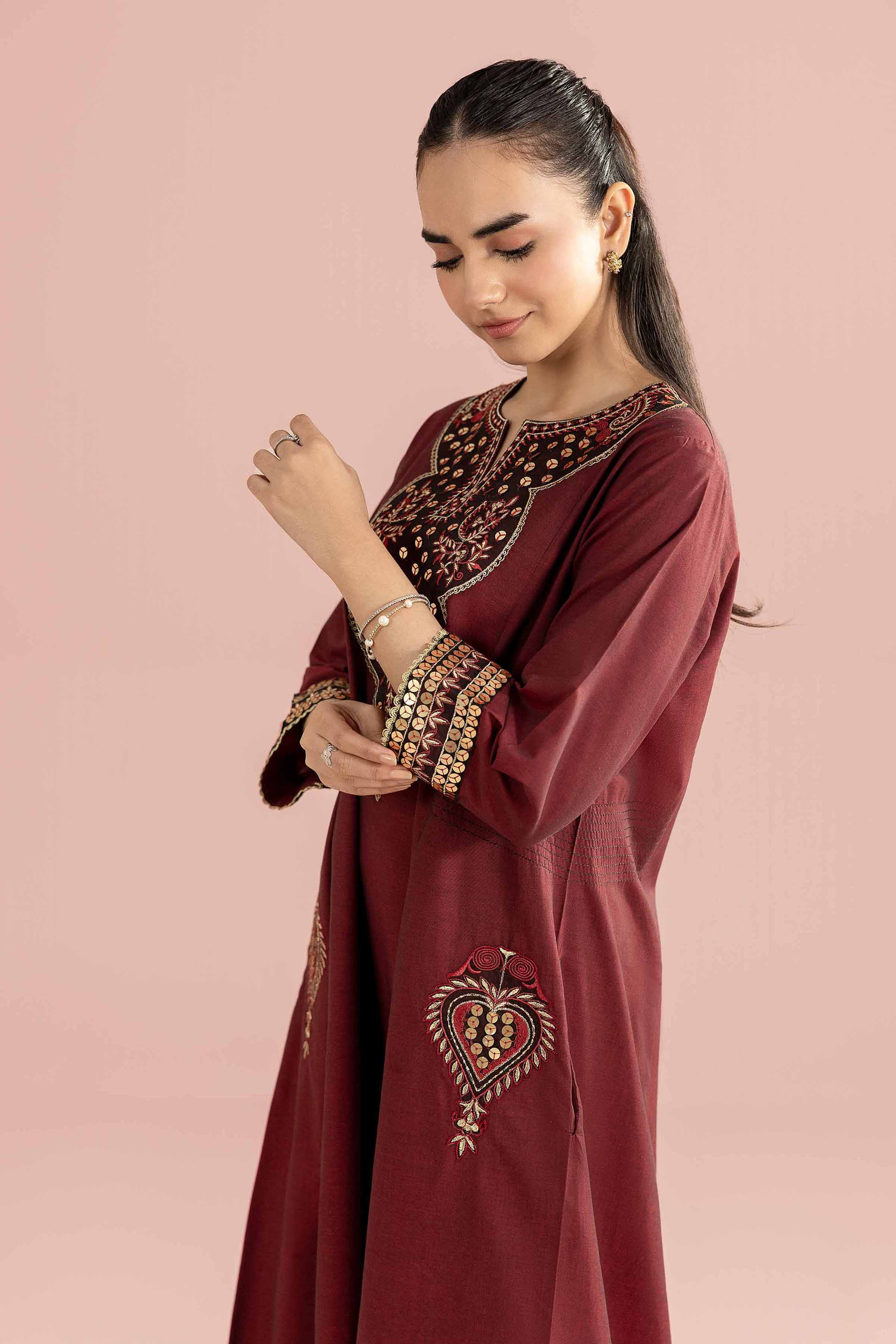 NishatUK - Red Embroidered Yarn Dyed 1-piece ready to wear Shirt