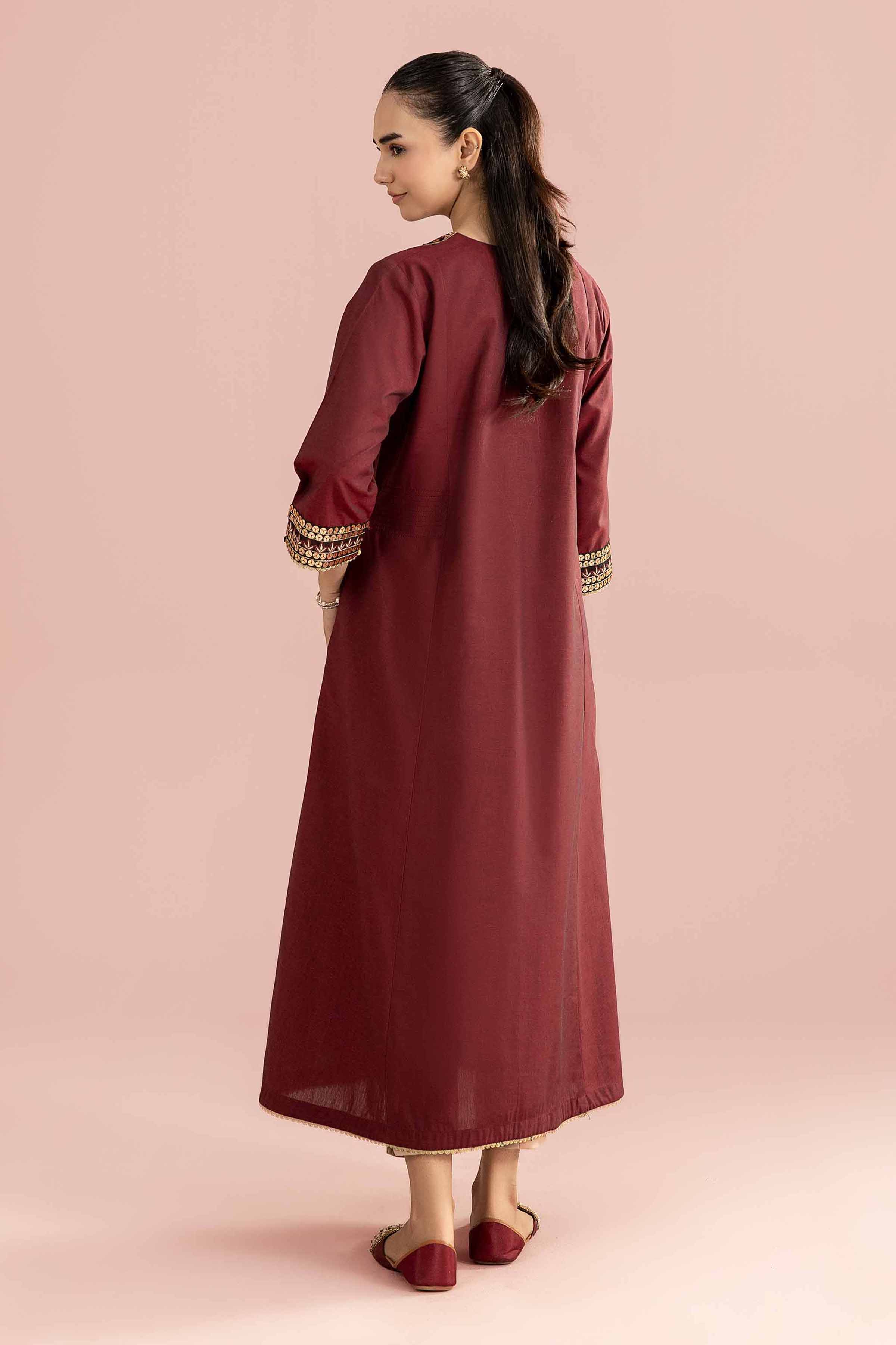 NishatUK - Red Embroidered Yarn Dyed 1-piece ready to wear Shirt