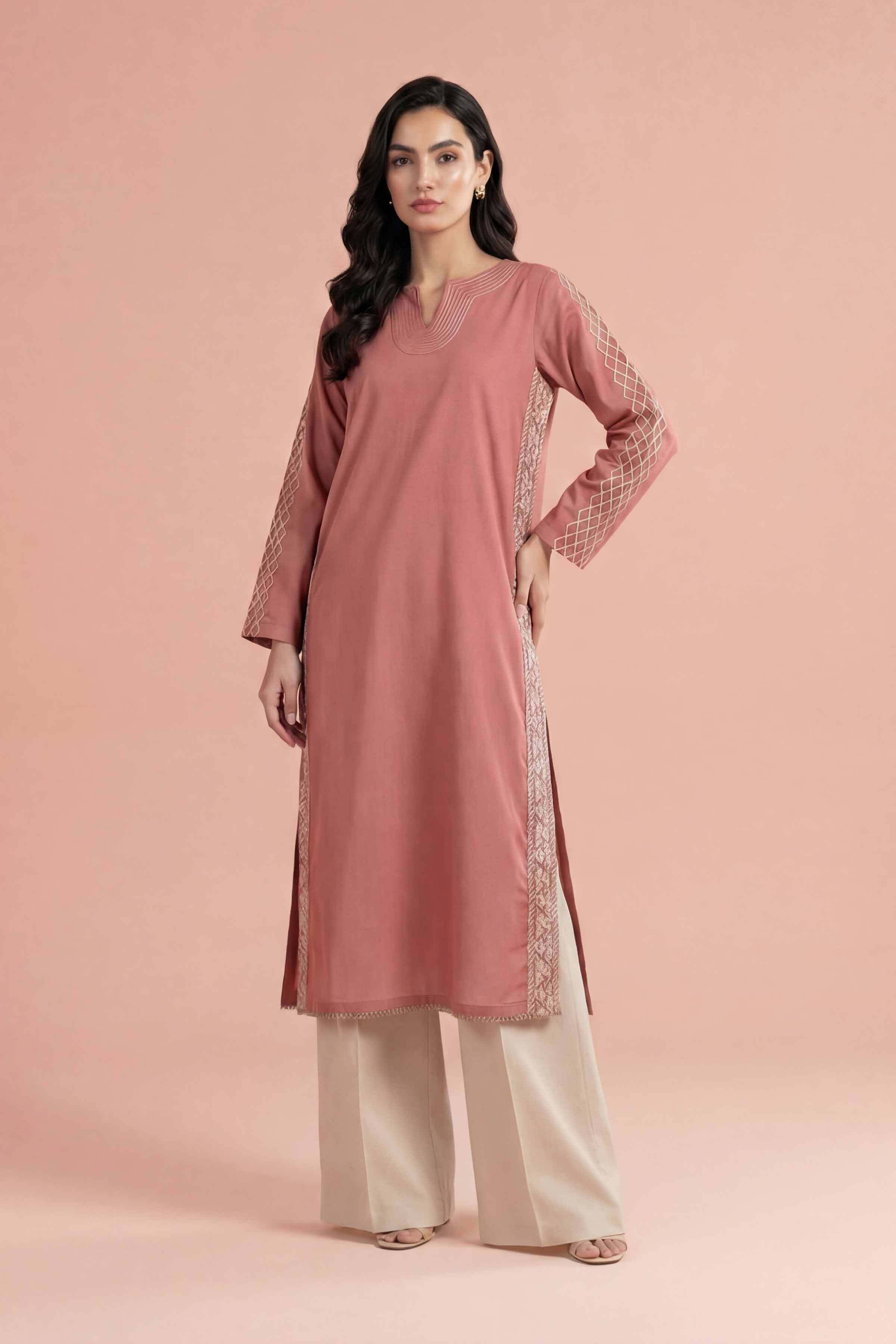 NishatUK - Brown Embroidered Yarn Dyed 1-piece ready to wear Shirt