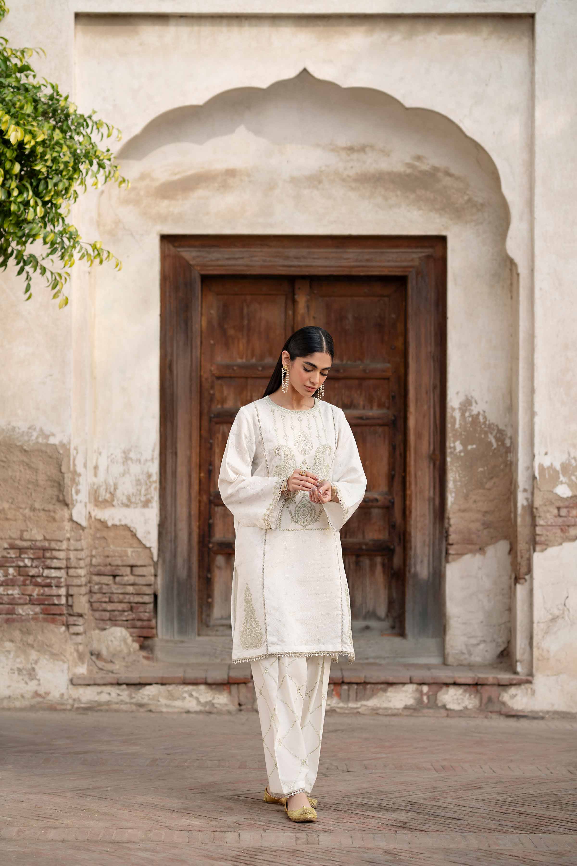 NishatUK - White Embroidered Jacquard 2-piece ready to wear Dress