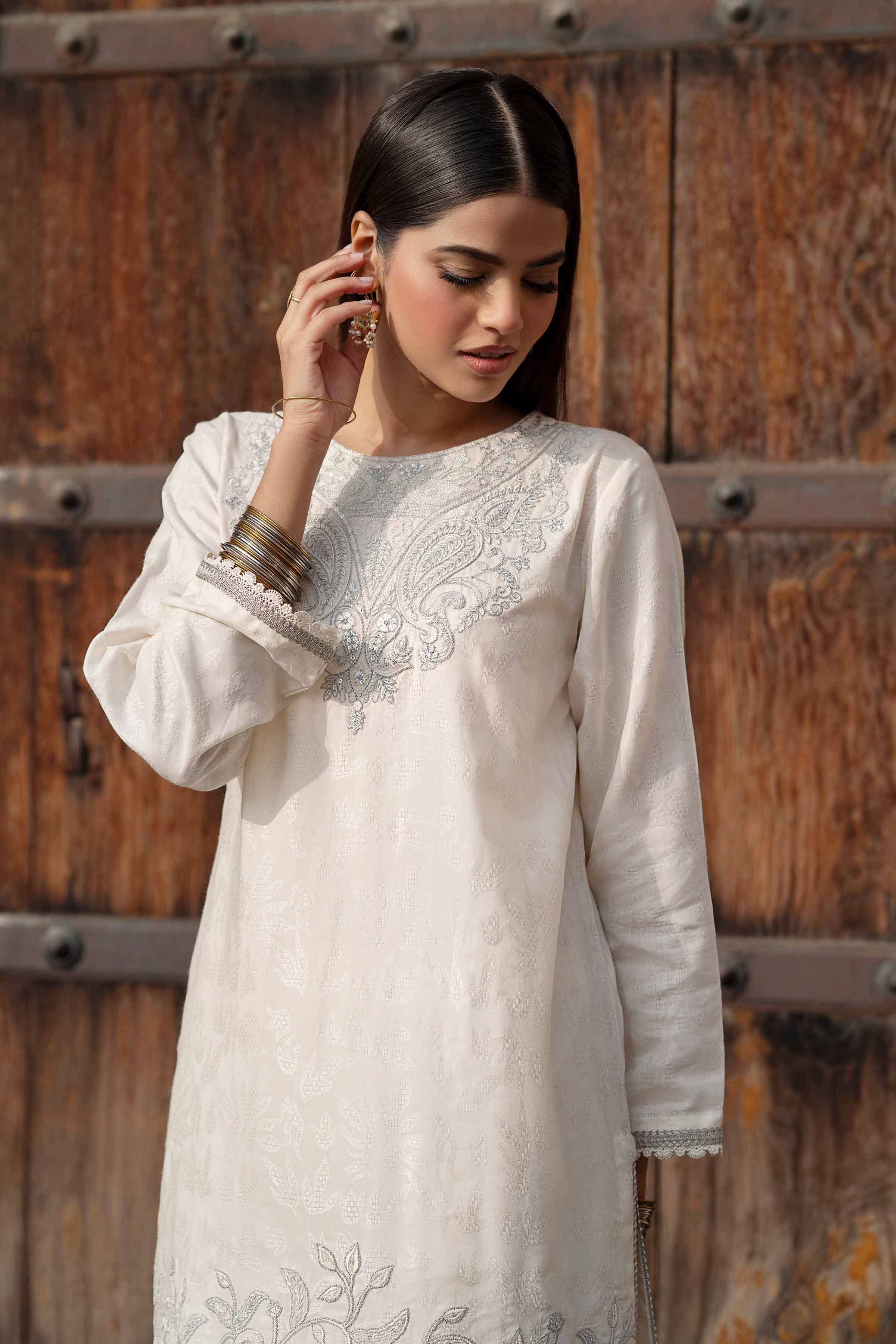 Buy Off White Embroidered Jacquard 2-piece ready to wear Dress