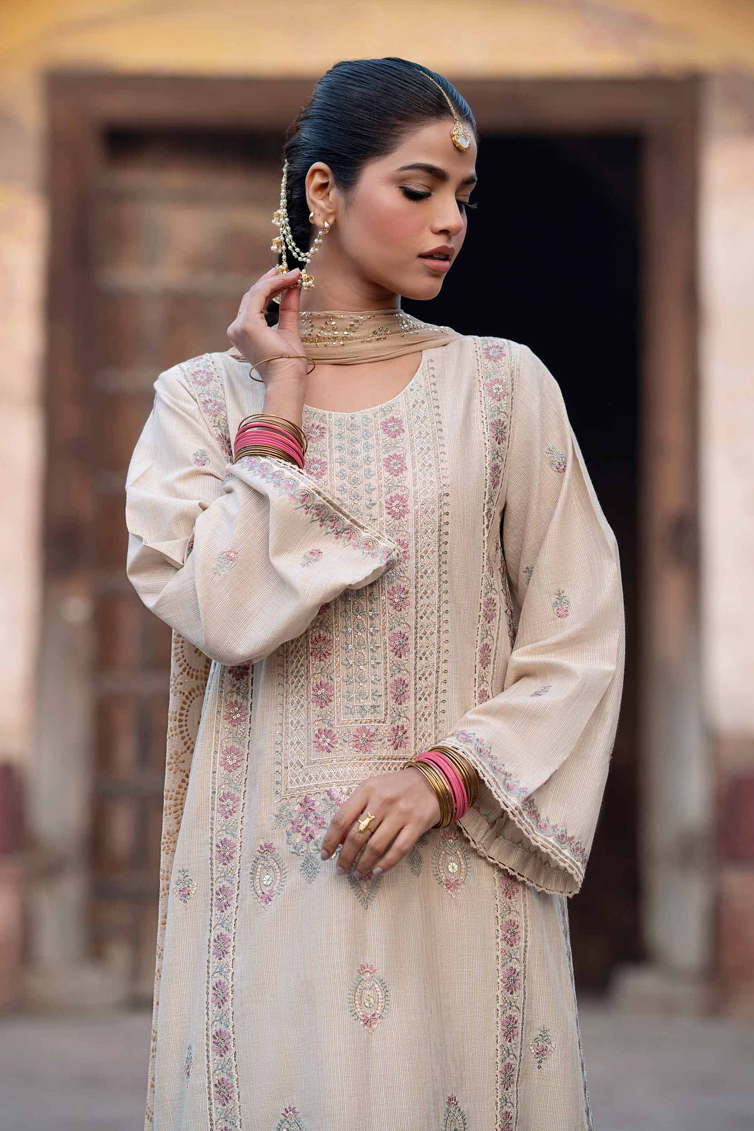NishatUK - Off White Embroidered  Yarn Dyed 3-piece ready to wear Suit