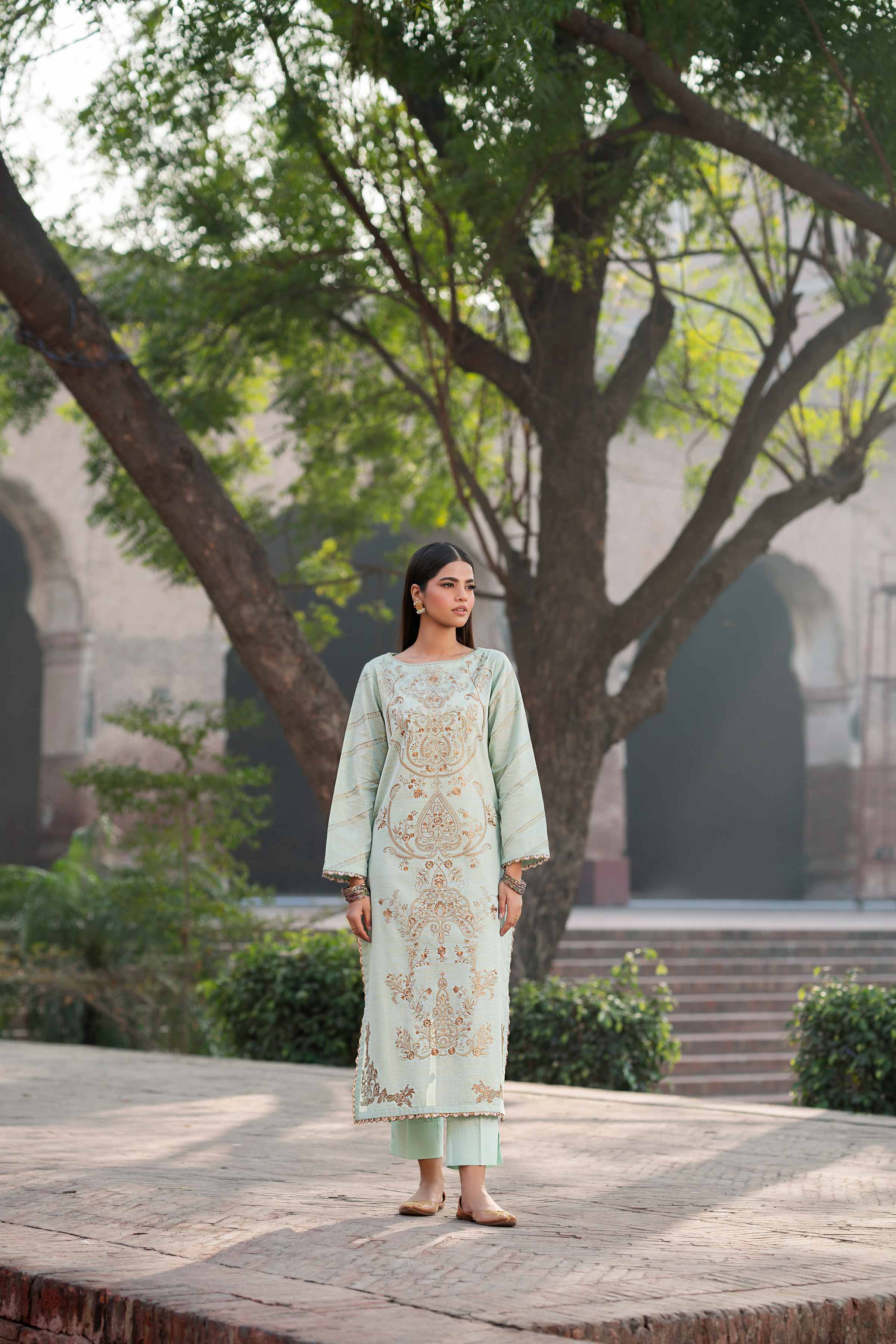 NishatUK - Blue Embroidered Yarn Dyed 2-piece ready to wear Dress