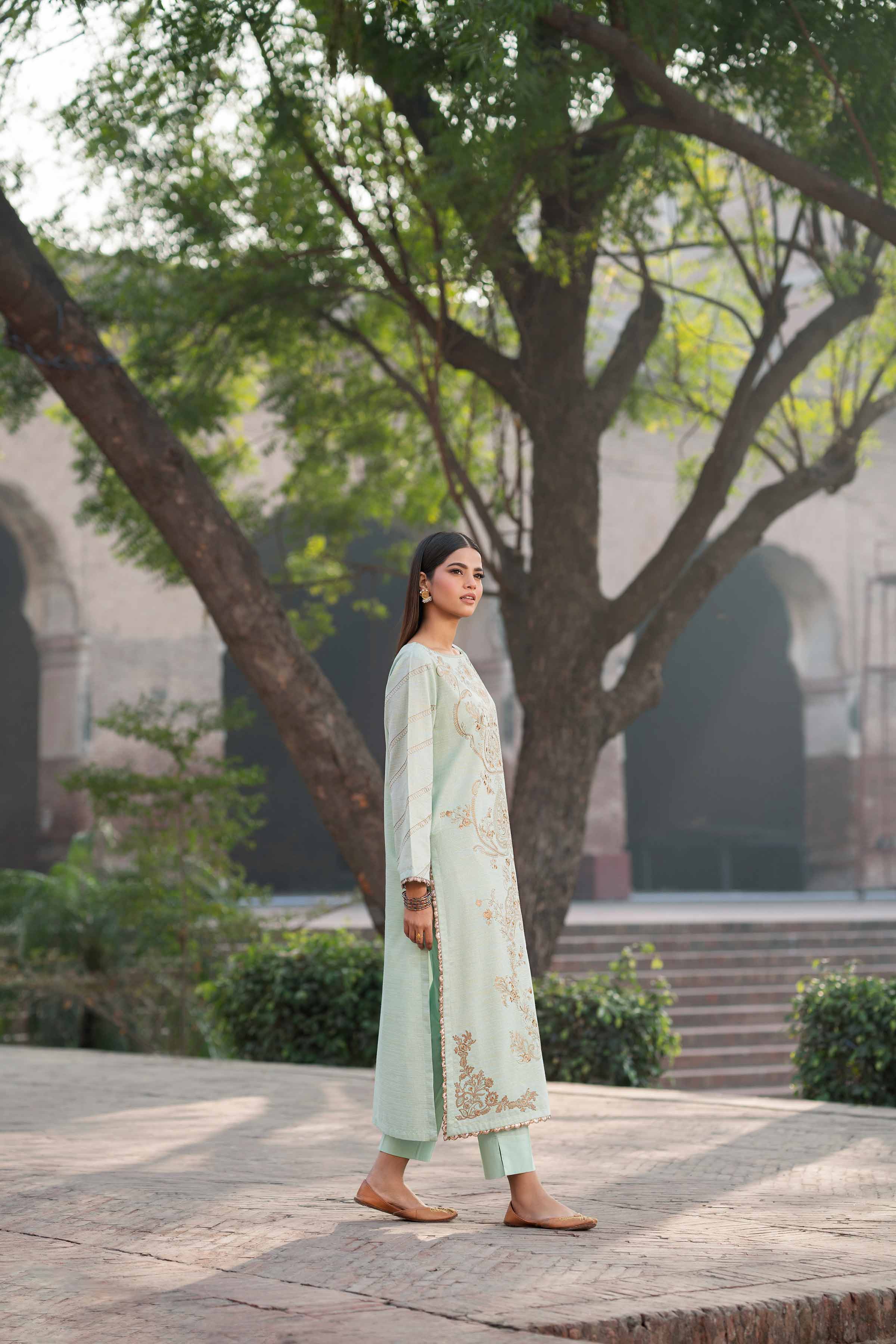 NishatUK - Blue Embroidered Yarn Dyed 2-piece ready to wear Dress