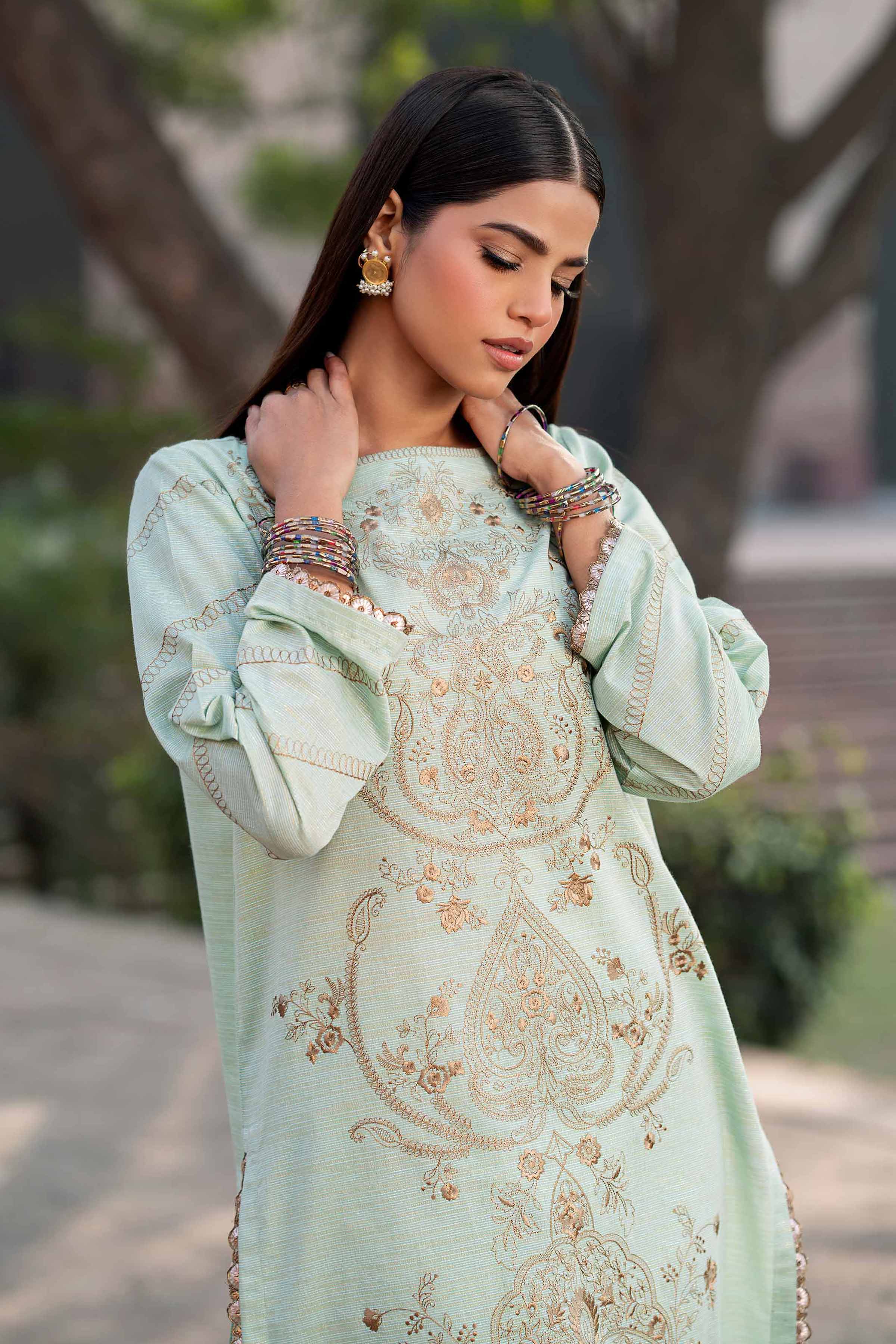 NishatUK - Blue Embroidered Yarn Dyed 2-piece ready to wear Dress