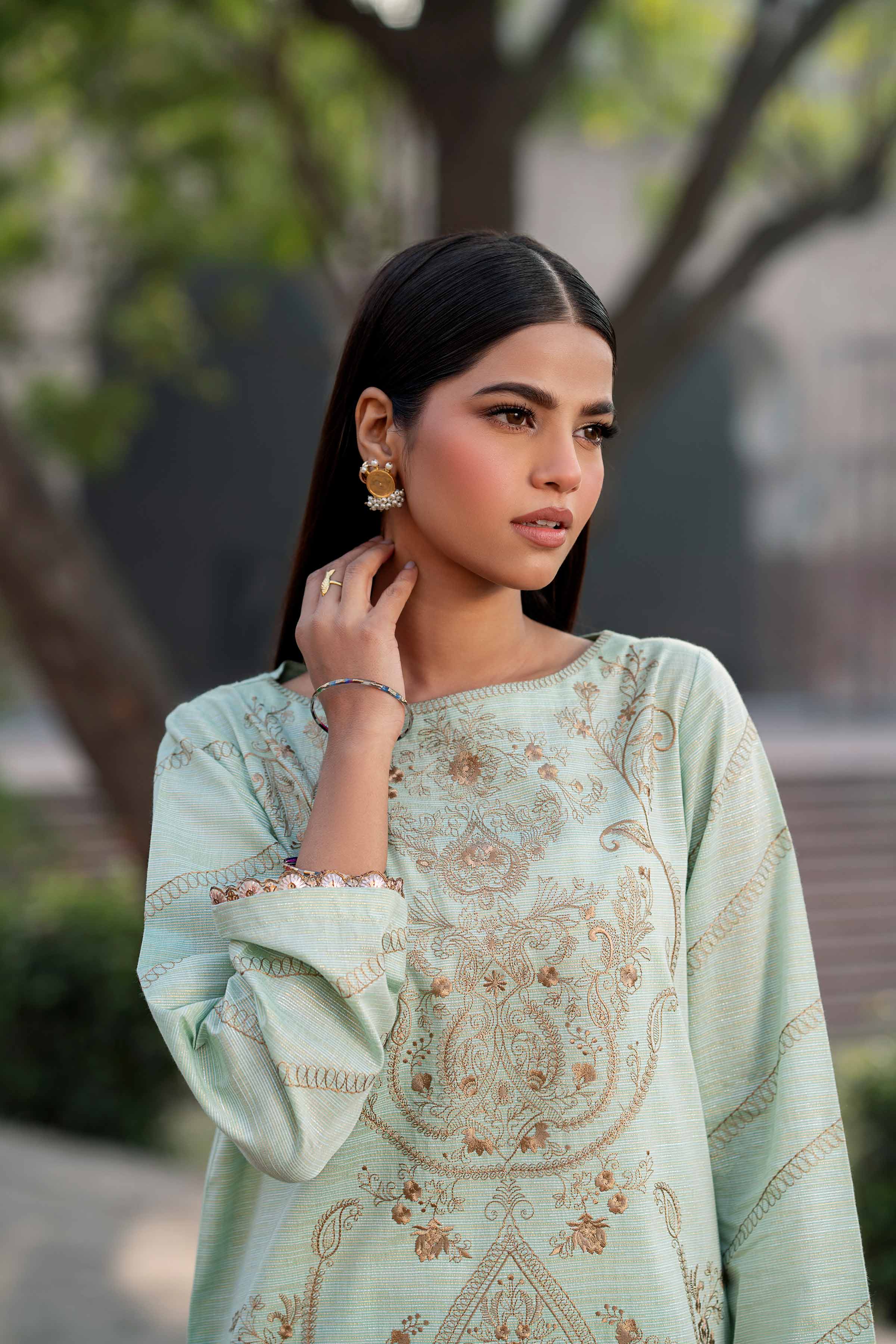 NishatUK - Blue Embroidered Yarn Dyed 2-piece ready to wear Dress