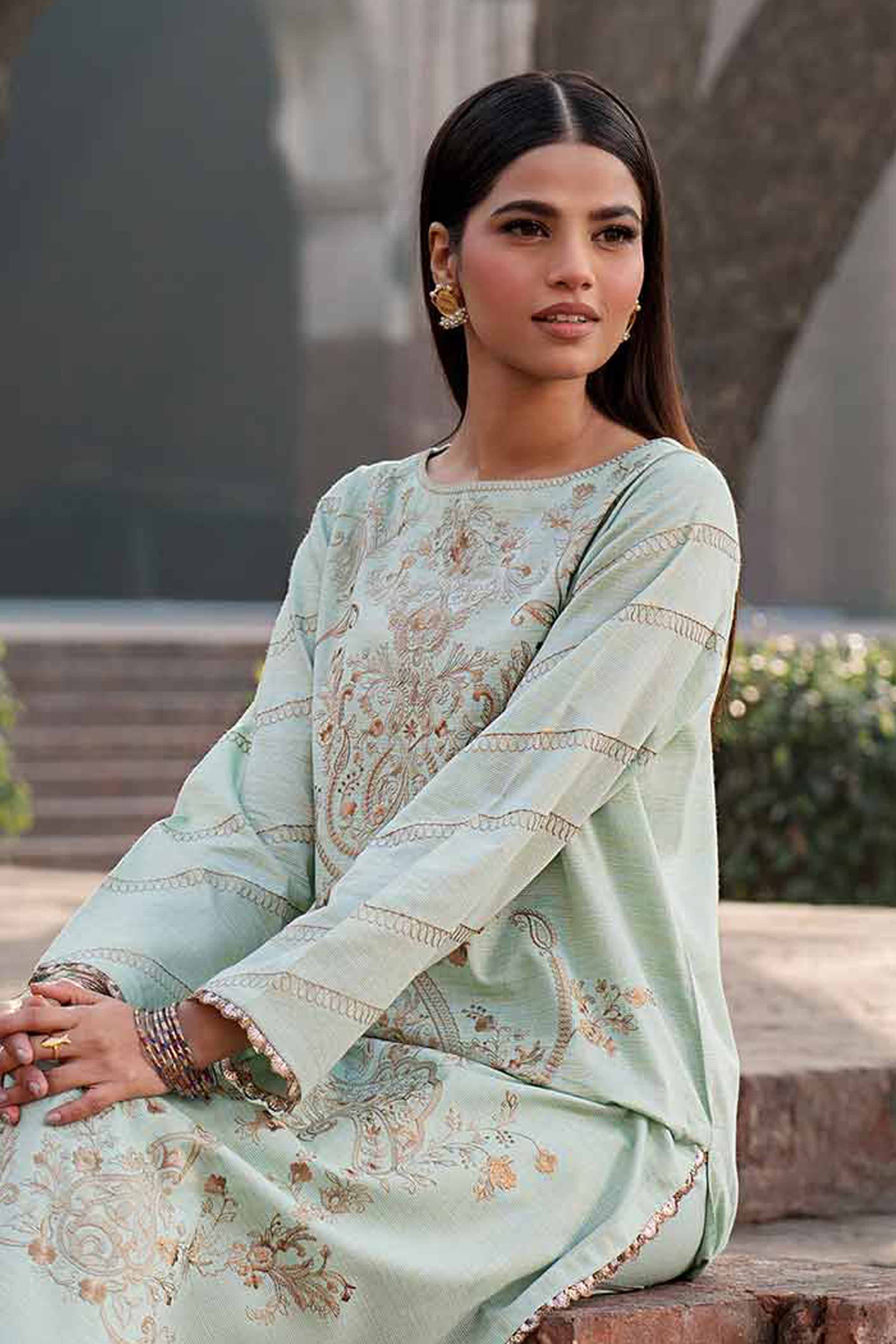 NishatUK - Blue Embroidered Yarn Dyed 2-piece ready to wear Dress