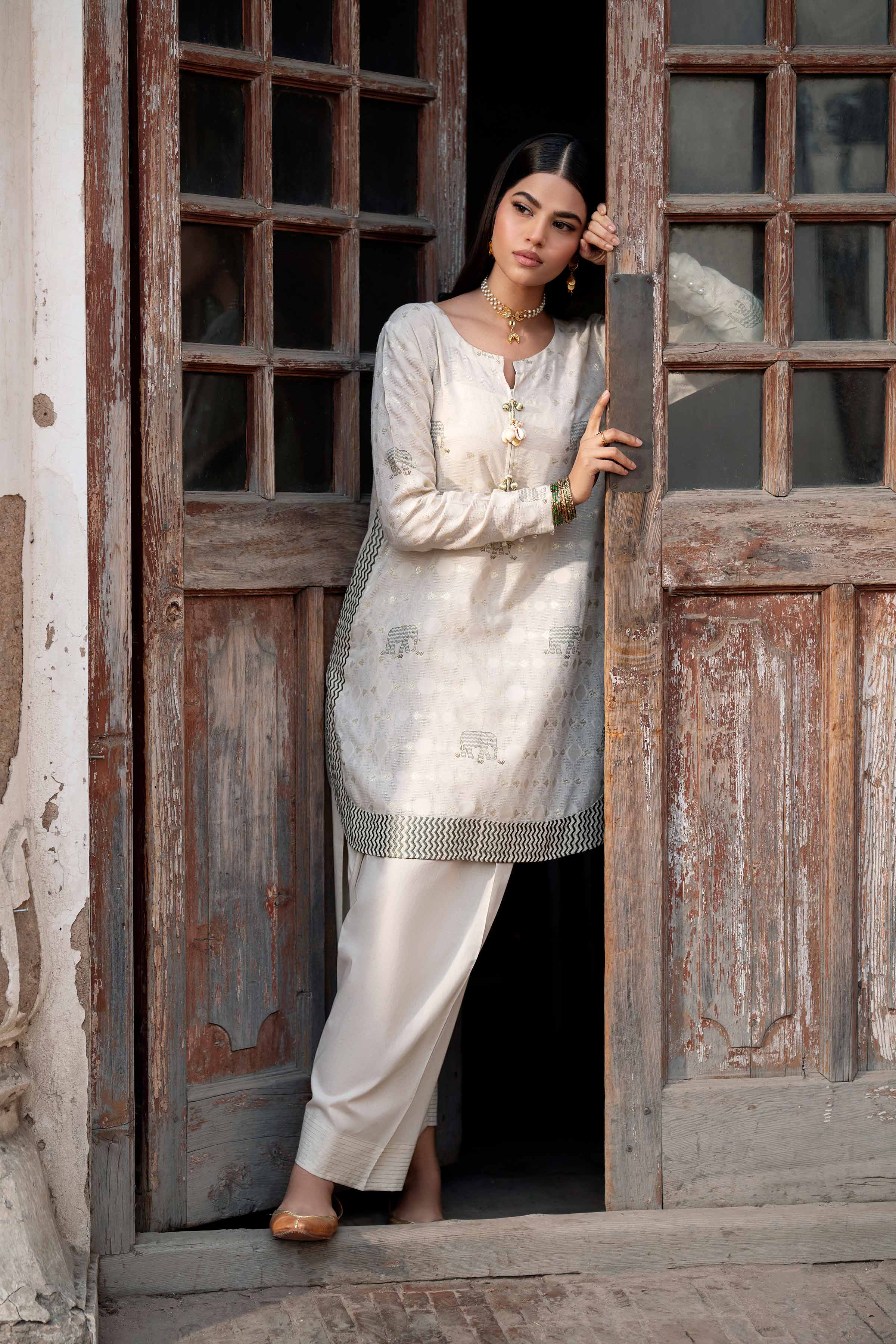 NishatUK - Beige Embroidered Jacquard 2-piece ready to wear Dress