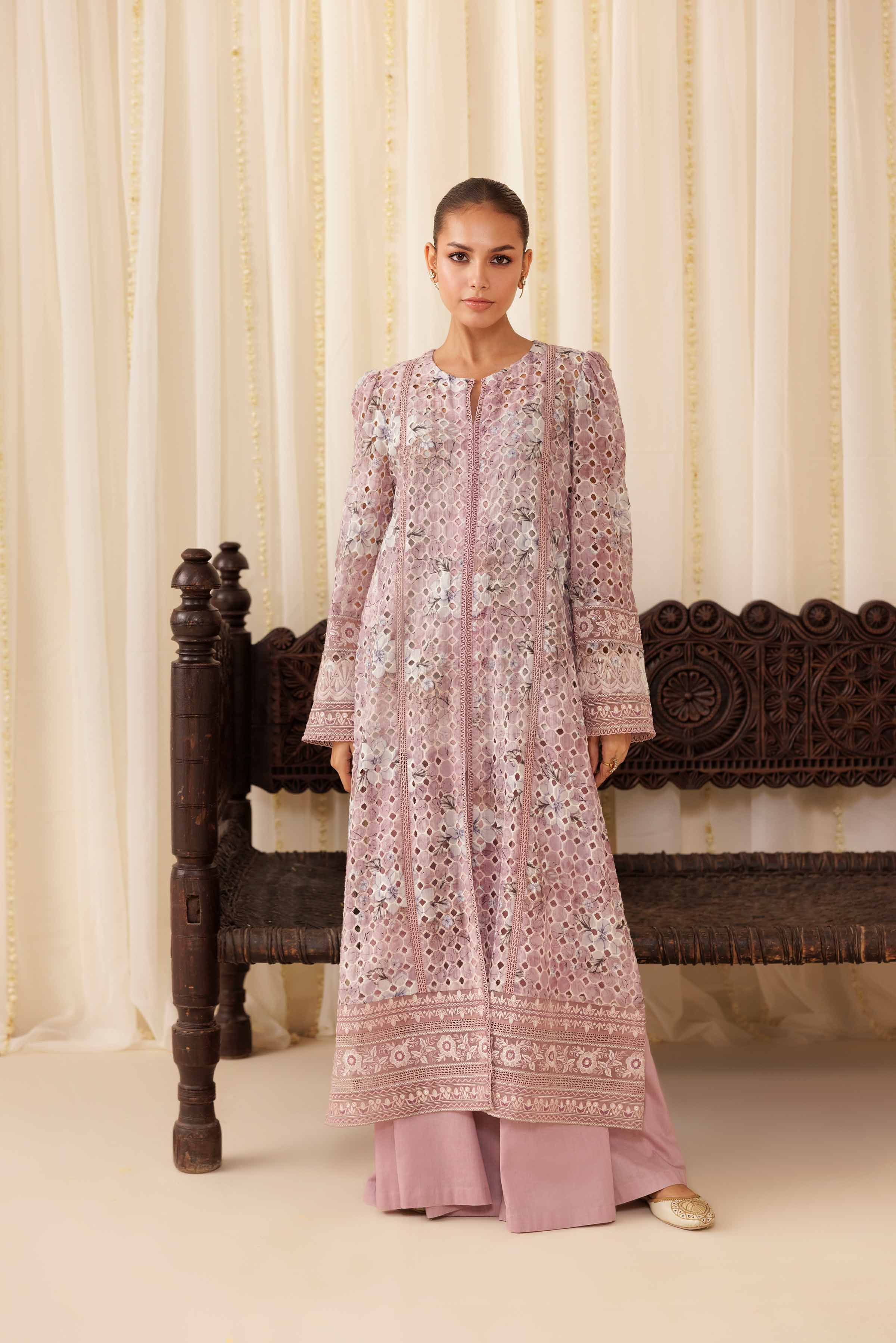 NishatUK - Plum Embroidered Silk 2-piece ready to wear Dress