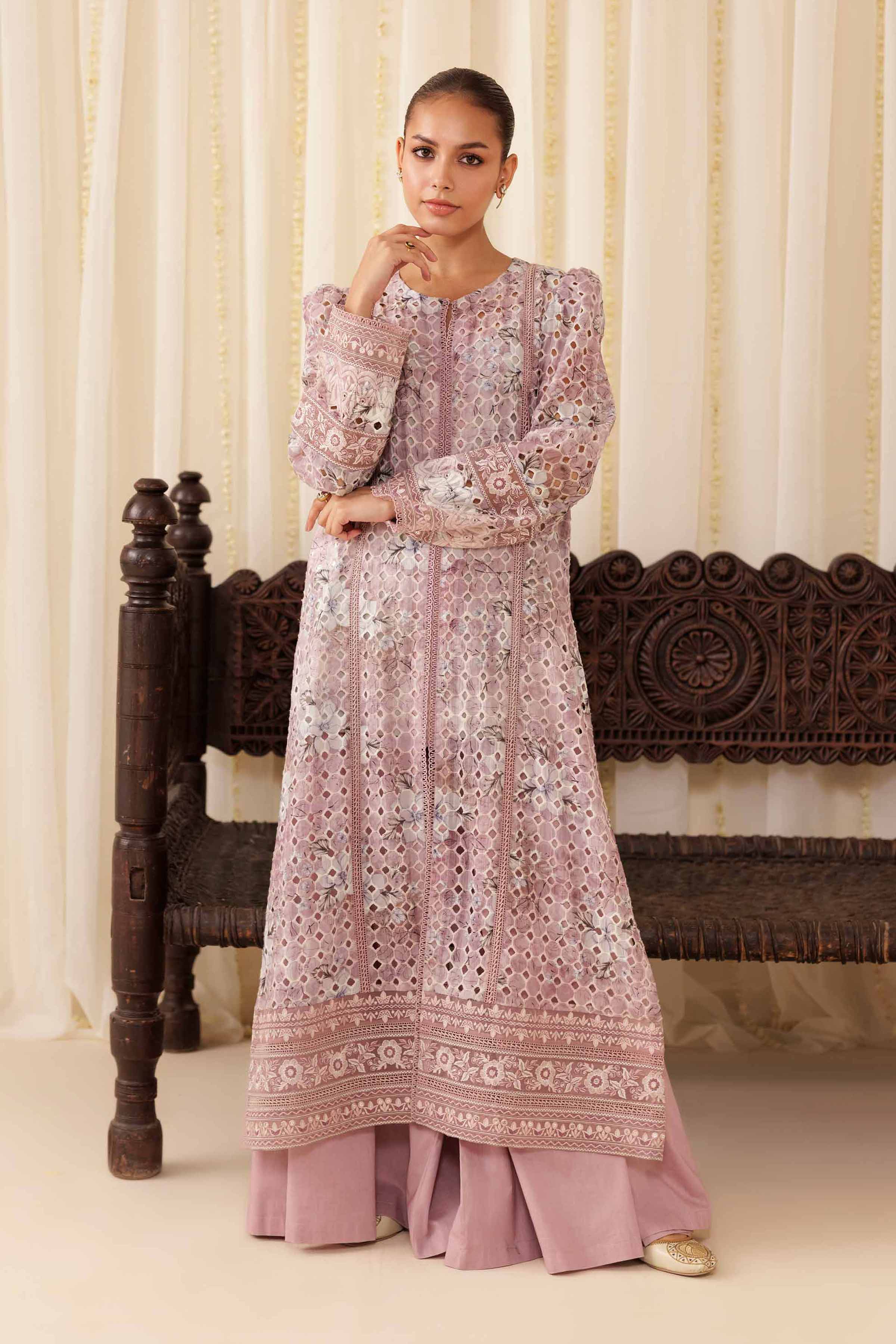 NishatUK - Plum Embroidered Silk 2-piece ready to wear Dress