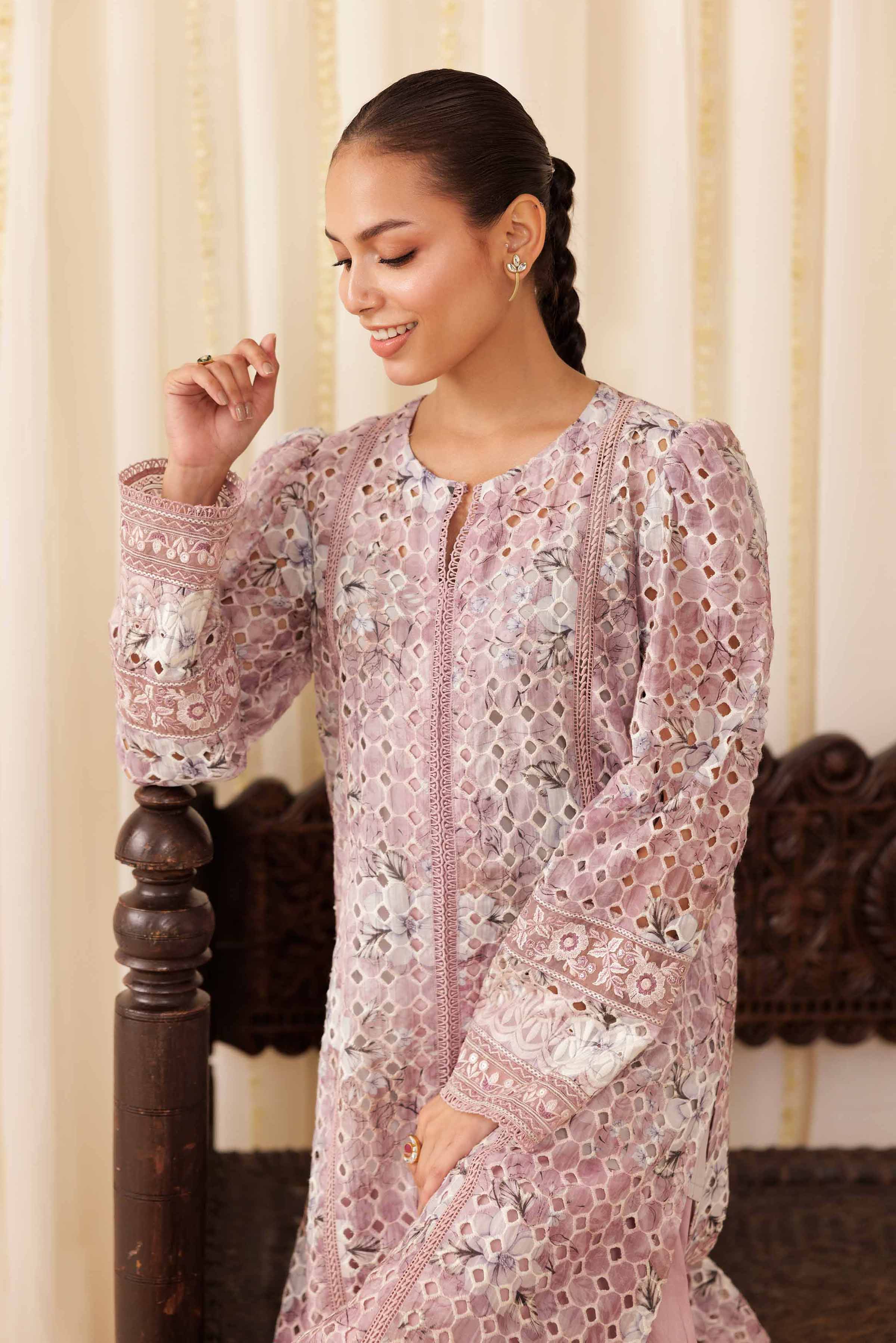 NishatUK - Plum Embroidered Silk 2-piece ready to wear Dress