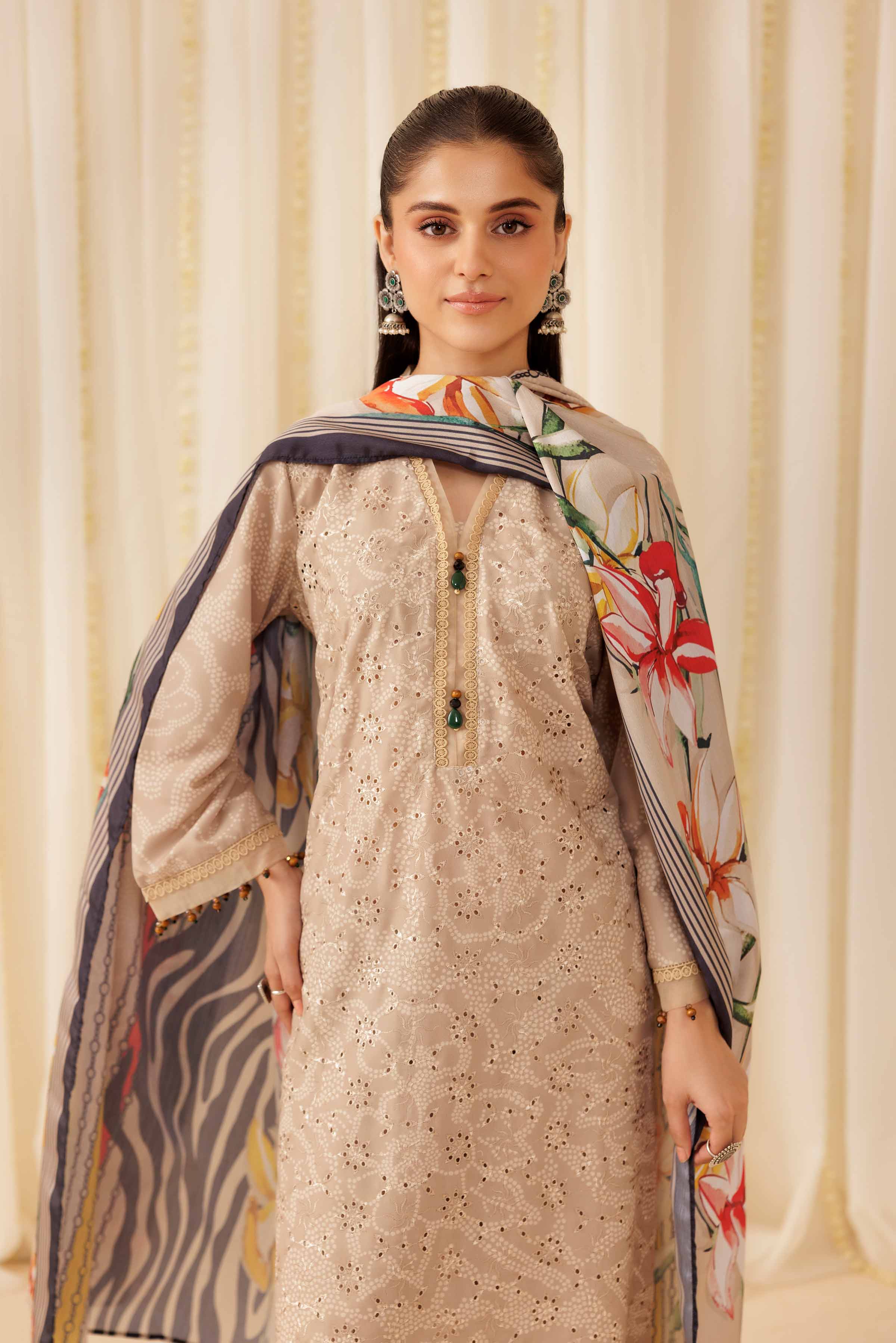 NishatUK - Beige Printed   Chicken Kari 3-piece ready to wear Suit