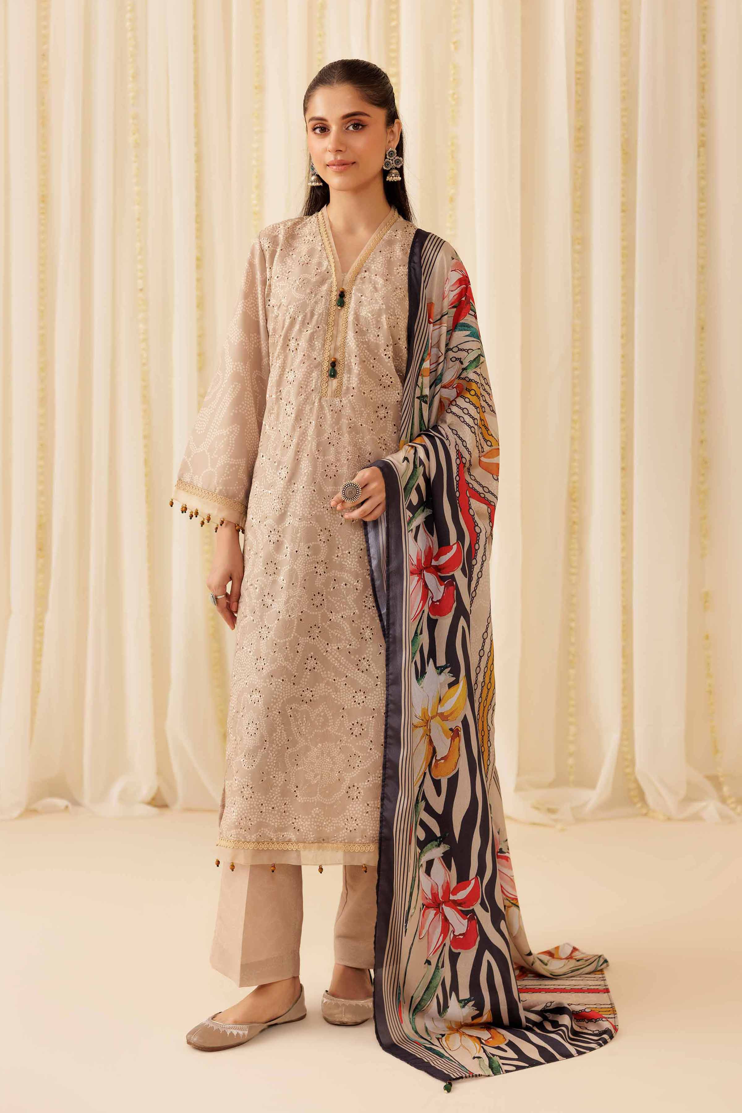NishatUK - Beige Printed   Chicken Kari 3-piece ready to wear Suit