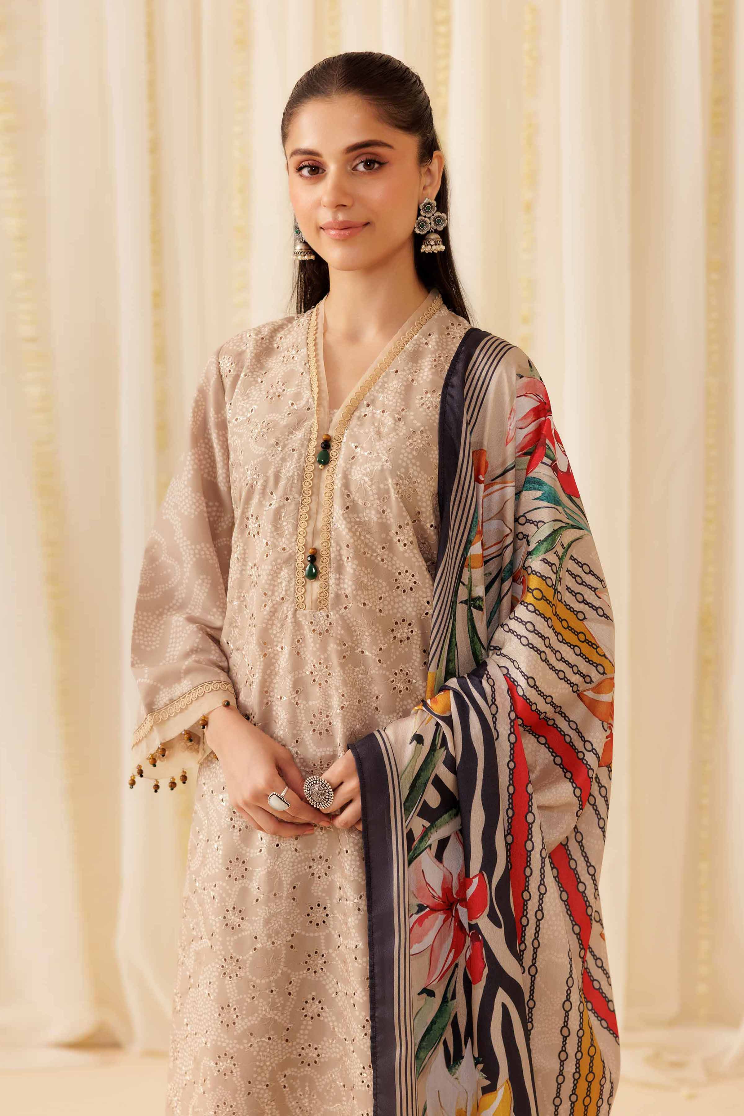 NishatUK - Beige Printed   Chicken Kari 3-piece ready to wear Suit