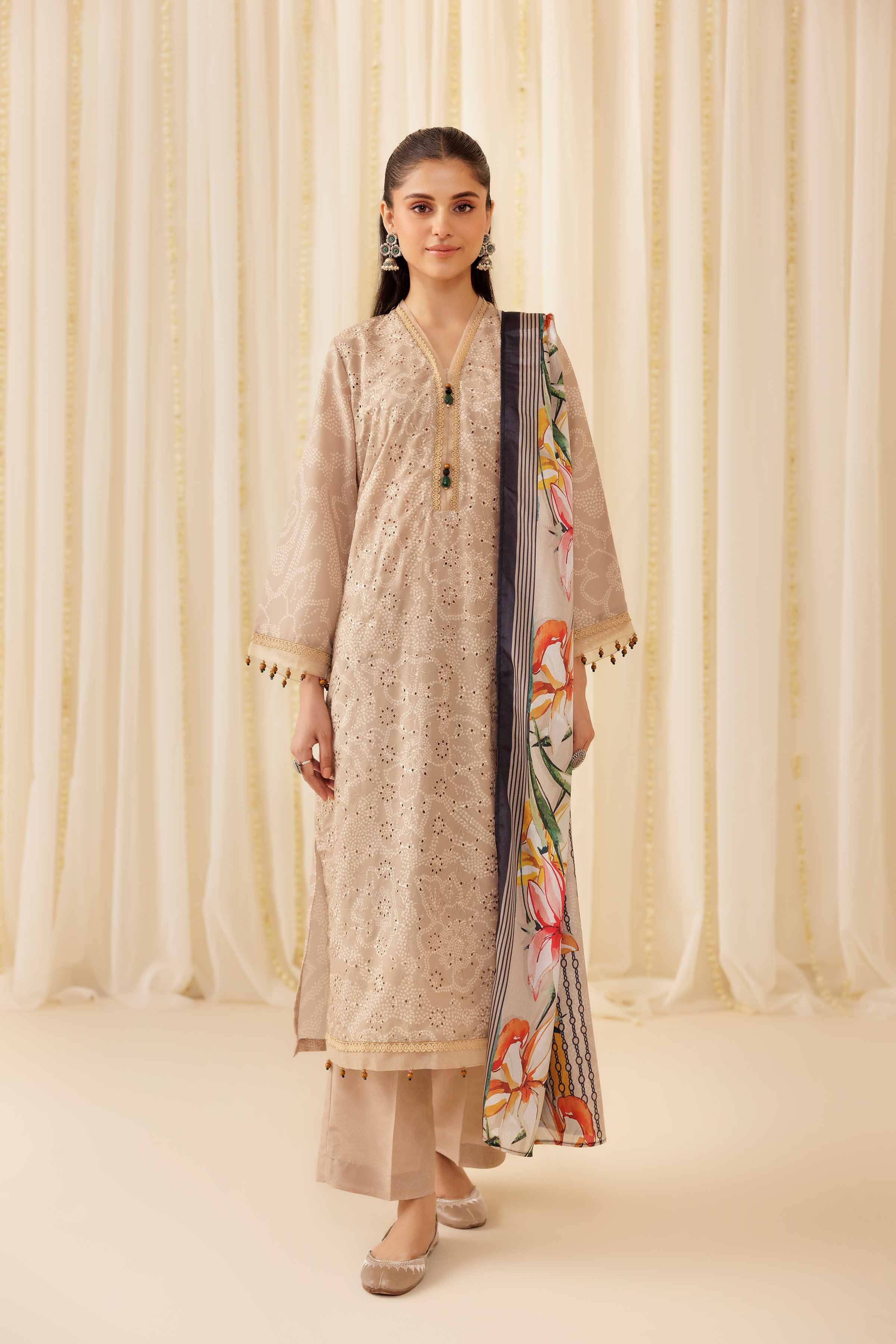 NishatUK - Beige Printed   Chicken Kari 3-piece ready to wear Suit