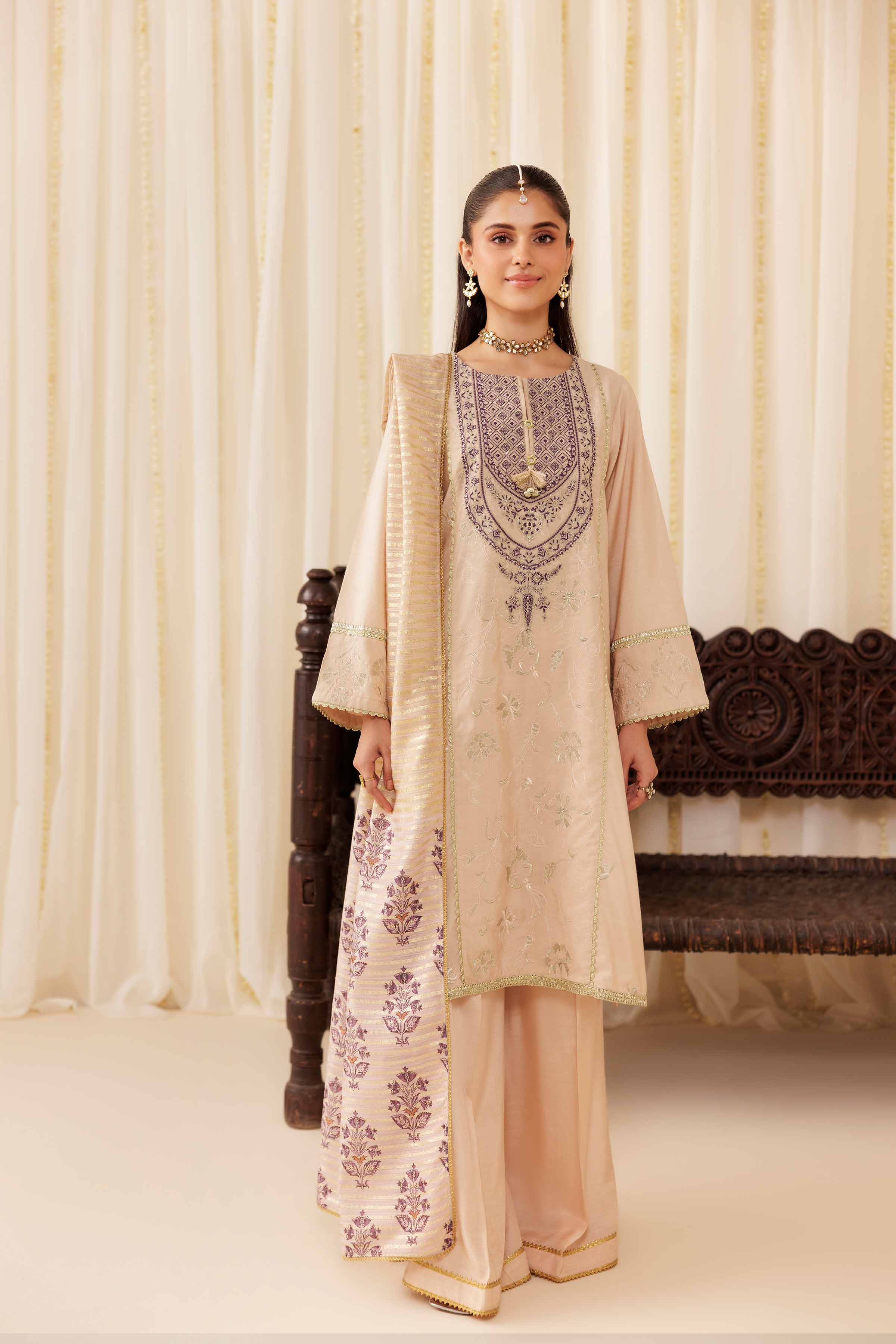 Nishat UK - Pink Embroidered Cotton 3 Pieces ready to wear Suit