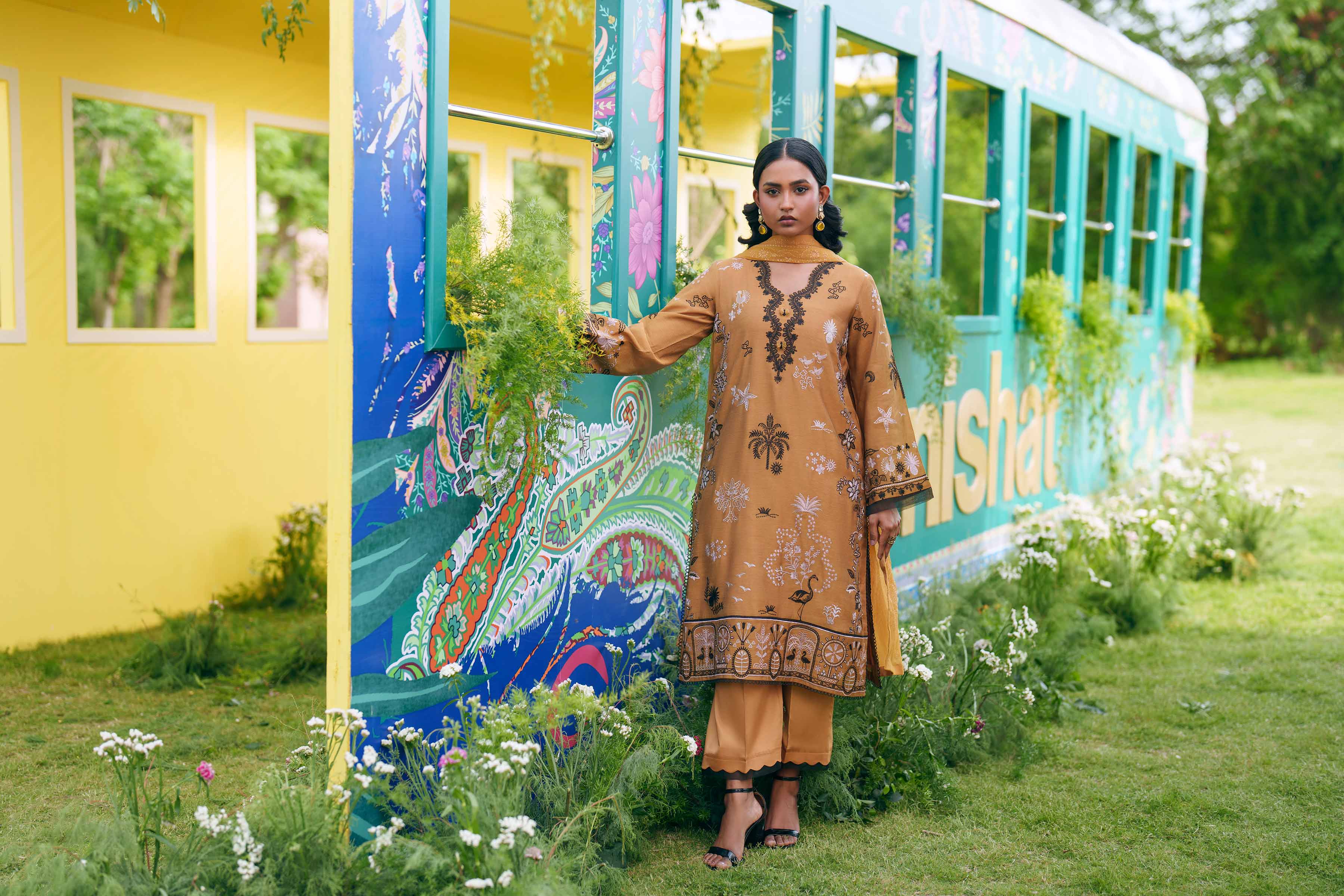 Nishat UK - Yellow Embroidered Cotton 3 Pieces Ready To Wear Suit
