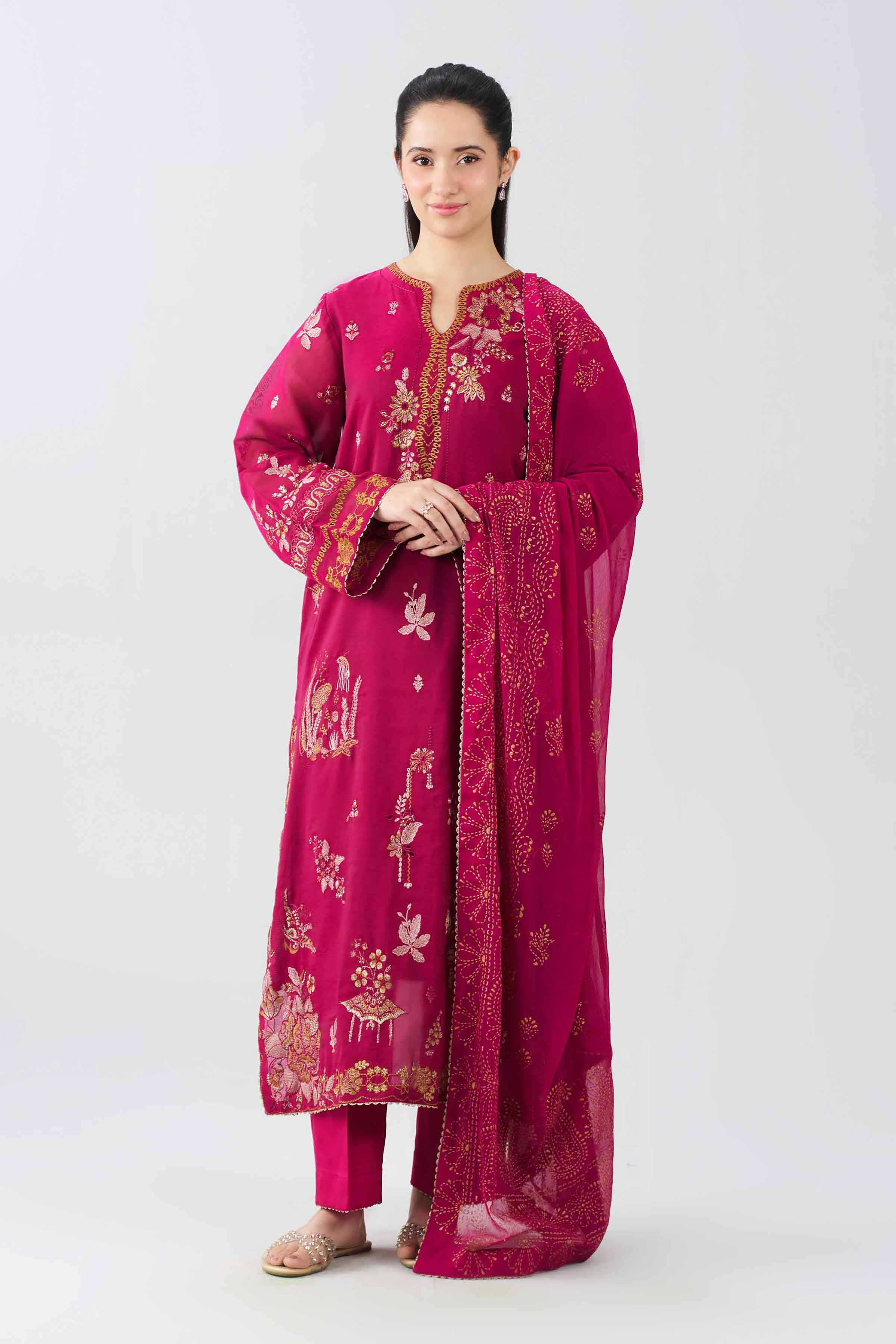 Nishat UK - Pink Embroidered cotton 3 Pieces ready to wear Suit