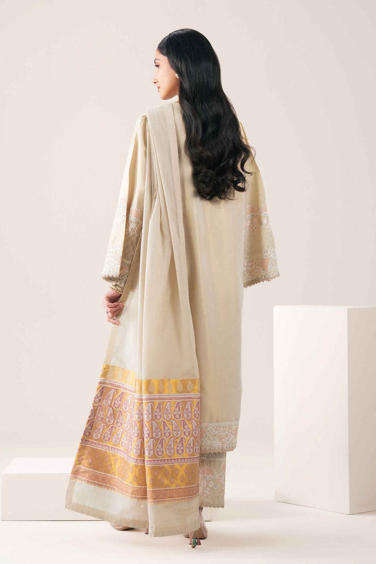 Nishat UK - Ivory Embroidered Yarn Dyed 3 Pieces ready to wear Suit