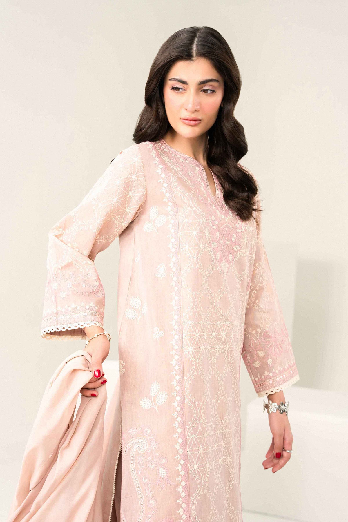 Nishat UK - Pink Embroidered Yarn Dyed 3 Pieces ready to wear Suit