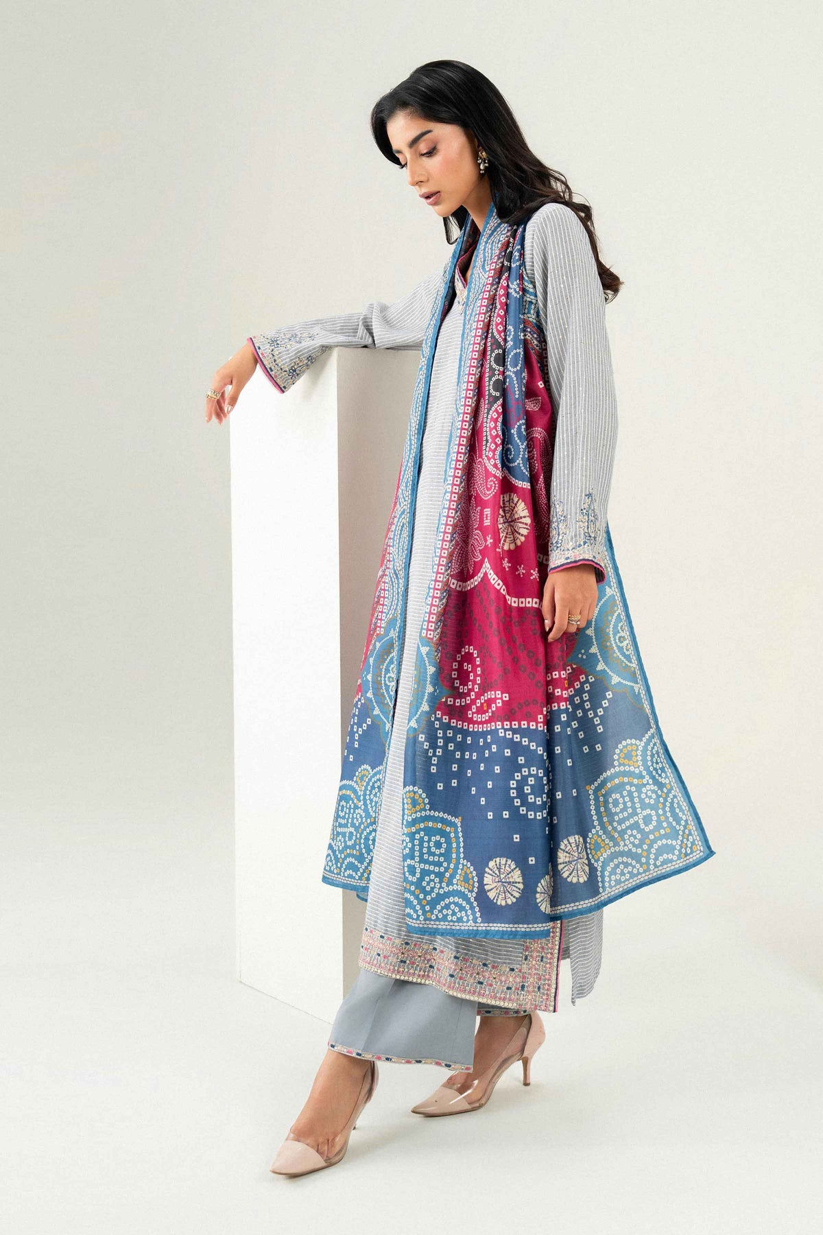 Nishat UK - Grey Embroidered Silk 3 Pieces ready to wear Suit