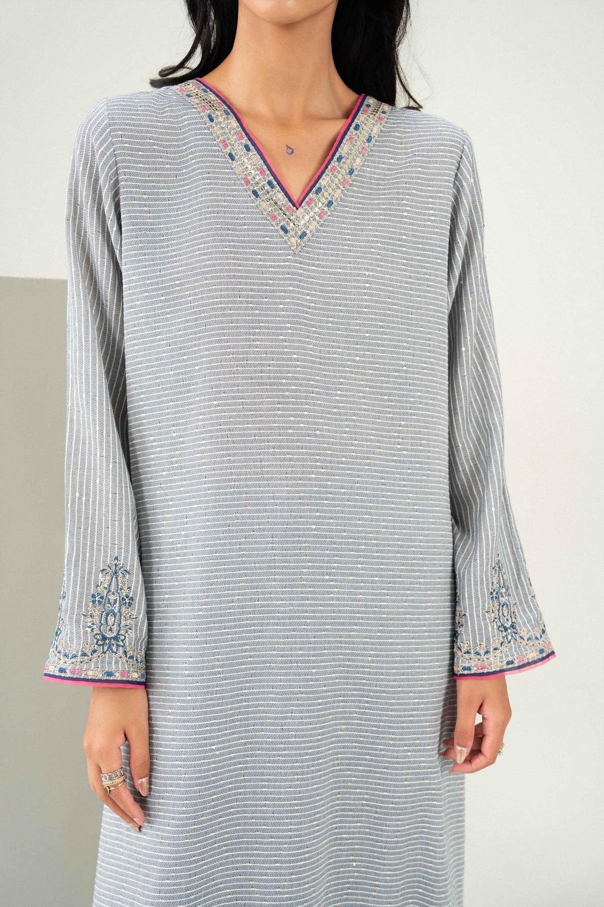 Nishat UK - Grey Embroidered Silk 3 Pieces ready to wear Suit