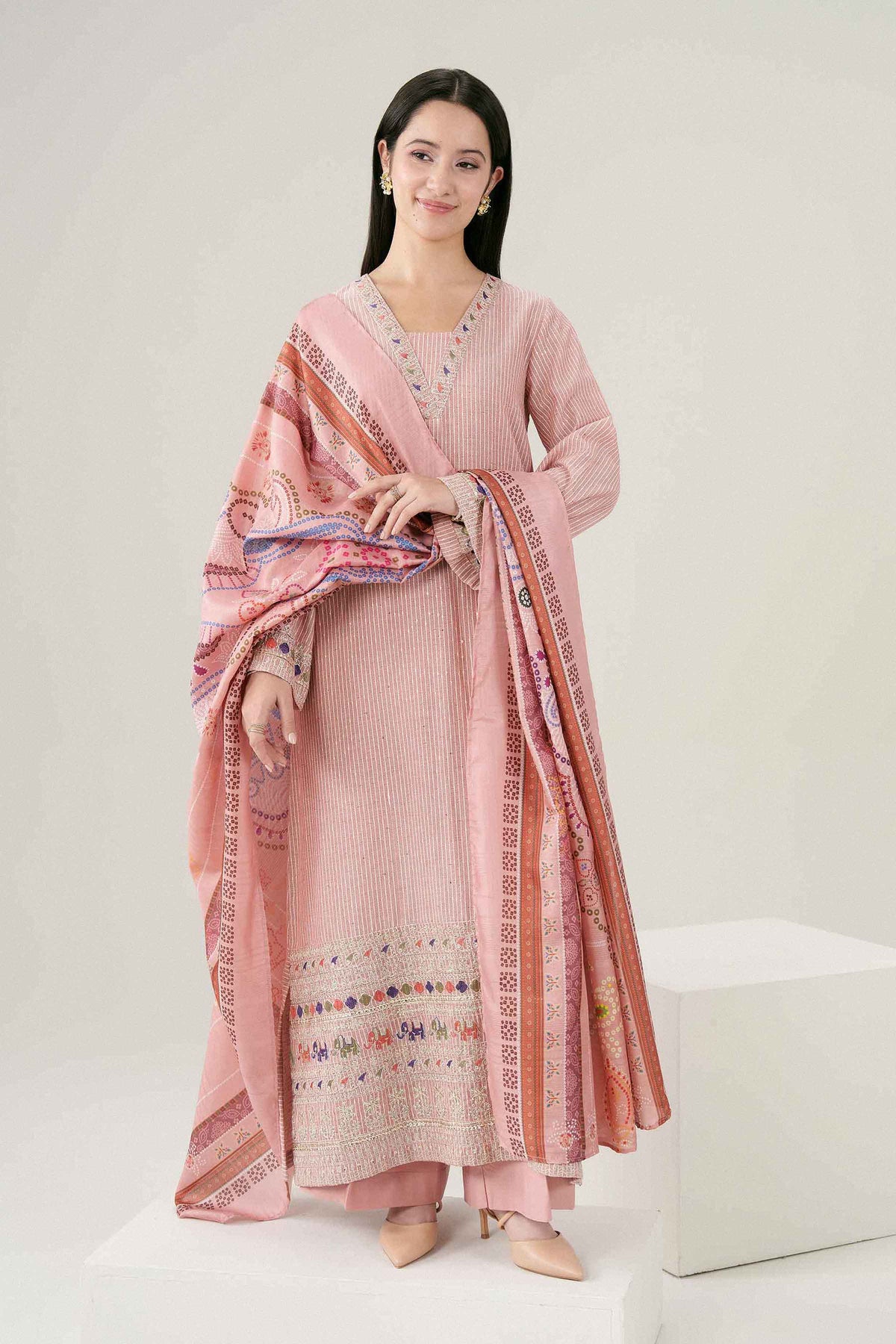 Nishat UK - Pink Embroidered Monar Sequence 3 Pieces ready to wear Suit
