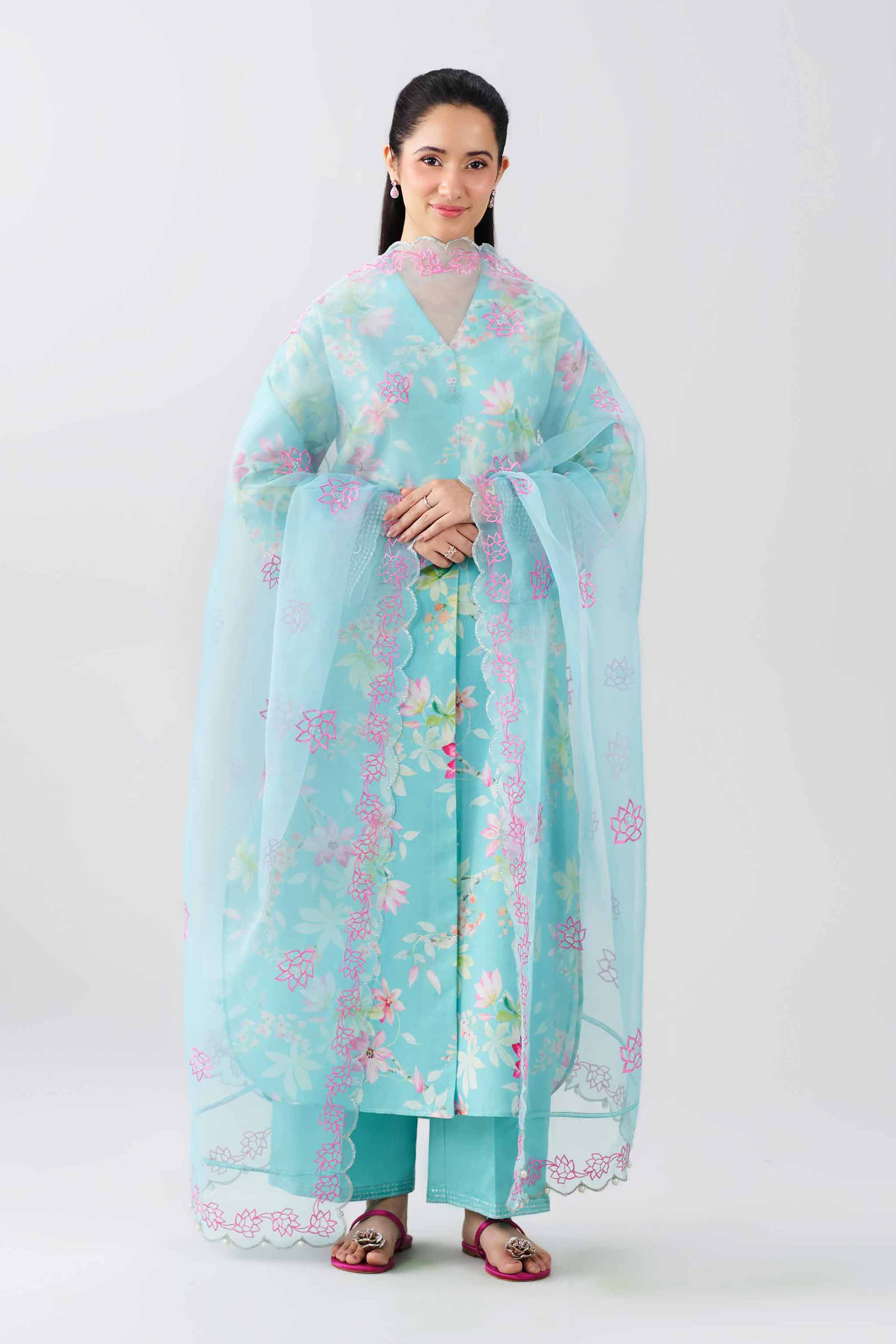 Nishat UK - Blue Embroidered Fancy Base 3 Pieces ready to wear Suit