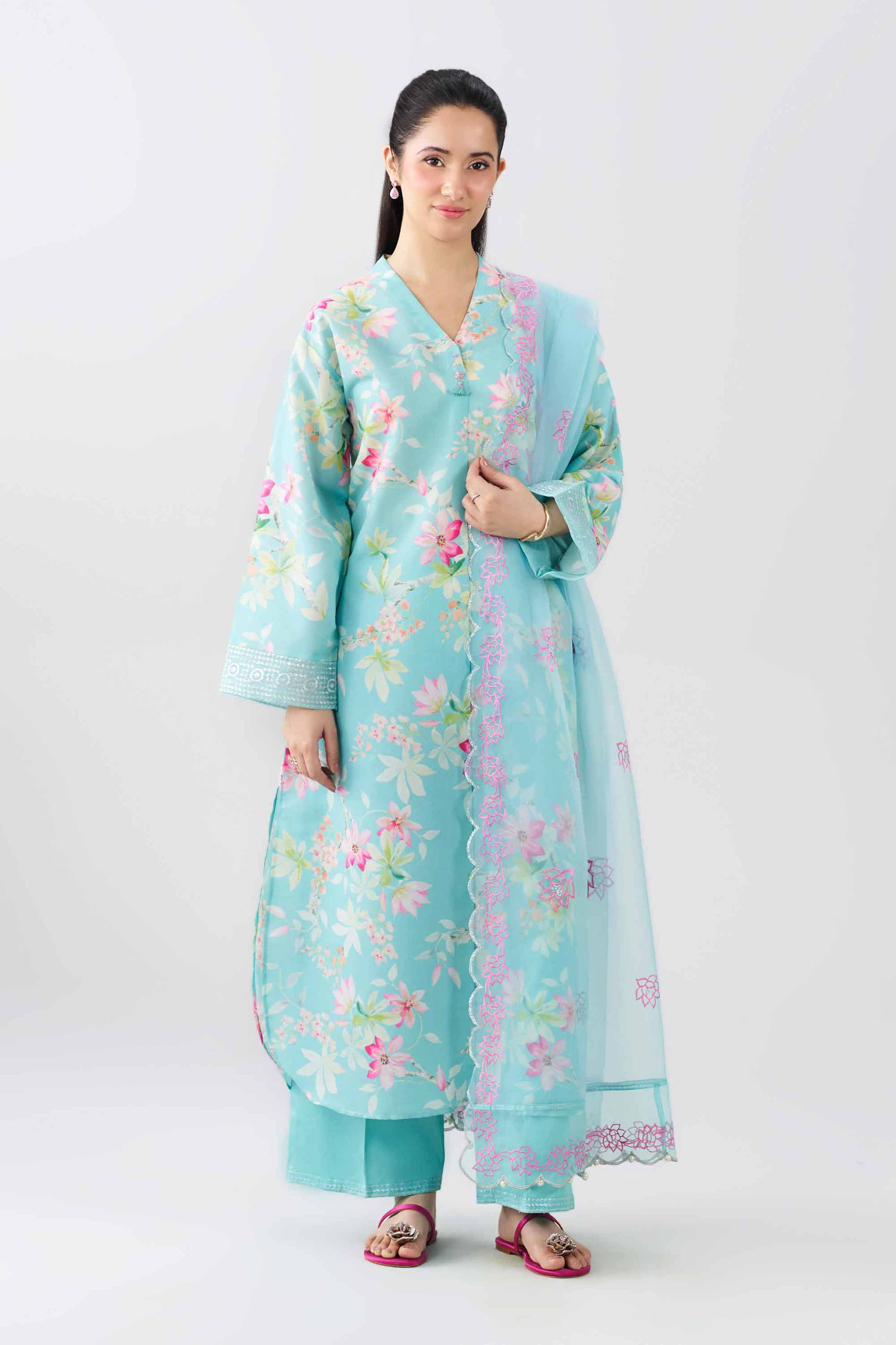 Nishat UK - Blue Embroidered Fancy Base 3 Pieces ready to wear Suit