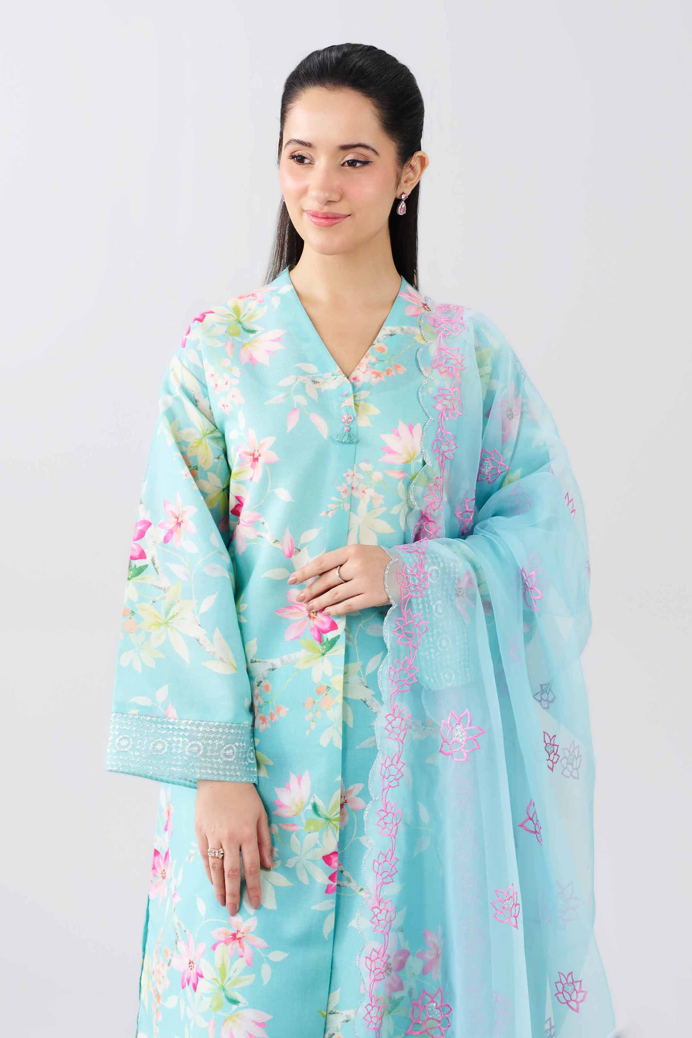 Nishat UK - Blue Embroidered Fancy Base 3 Pieces ready to wear Suit