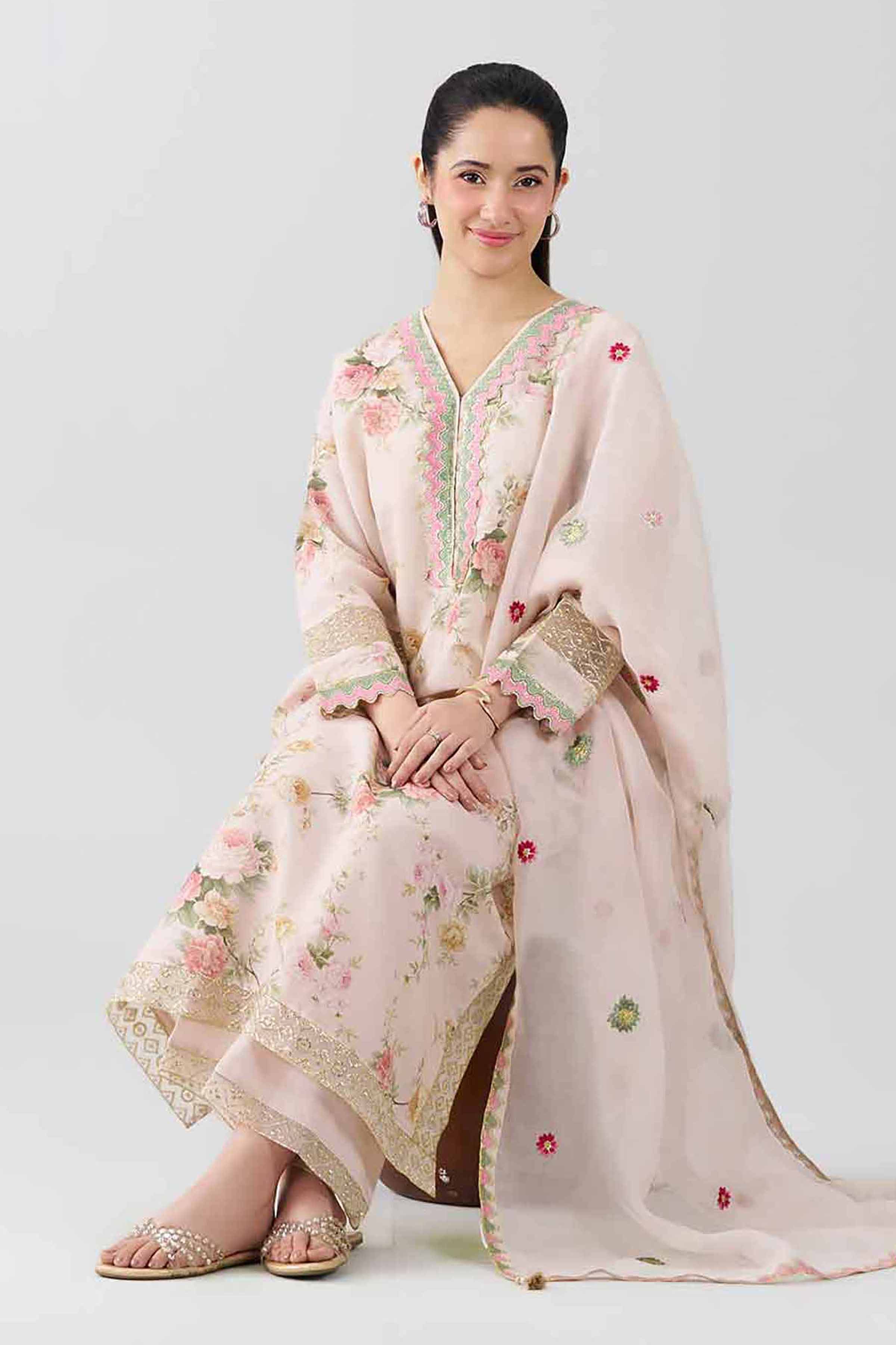 Nishat UK - Pink Embroidered Fancy Base 3 Pieces ready to wear Suit