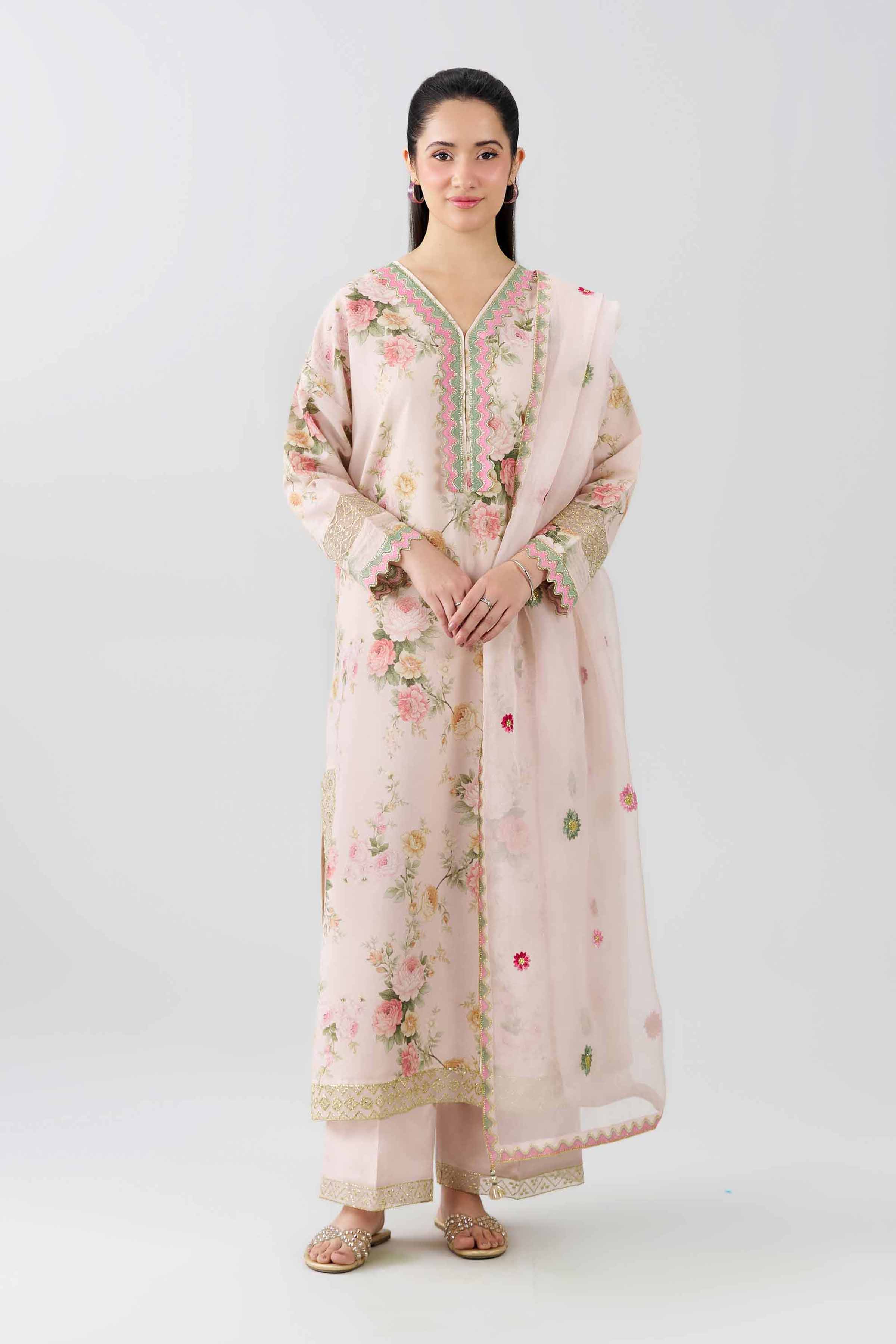 Nishat UK - Pink Embroidered Fancy Base 3 Pieces ready to wear Suit