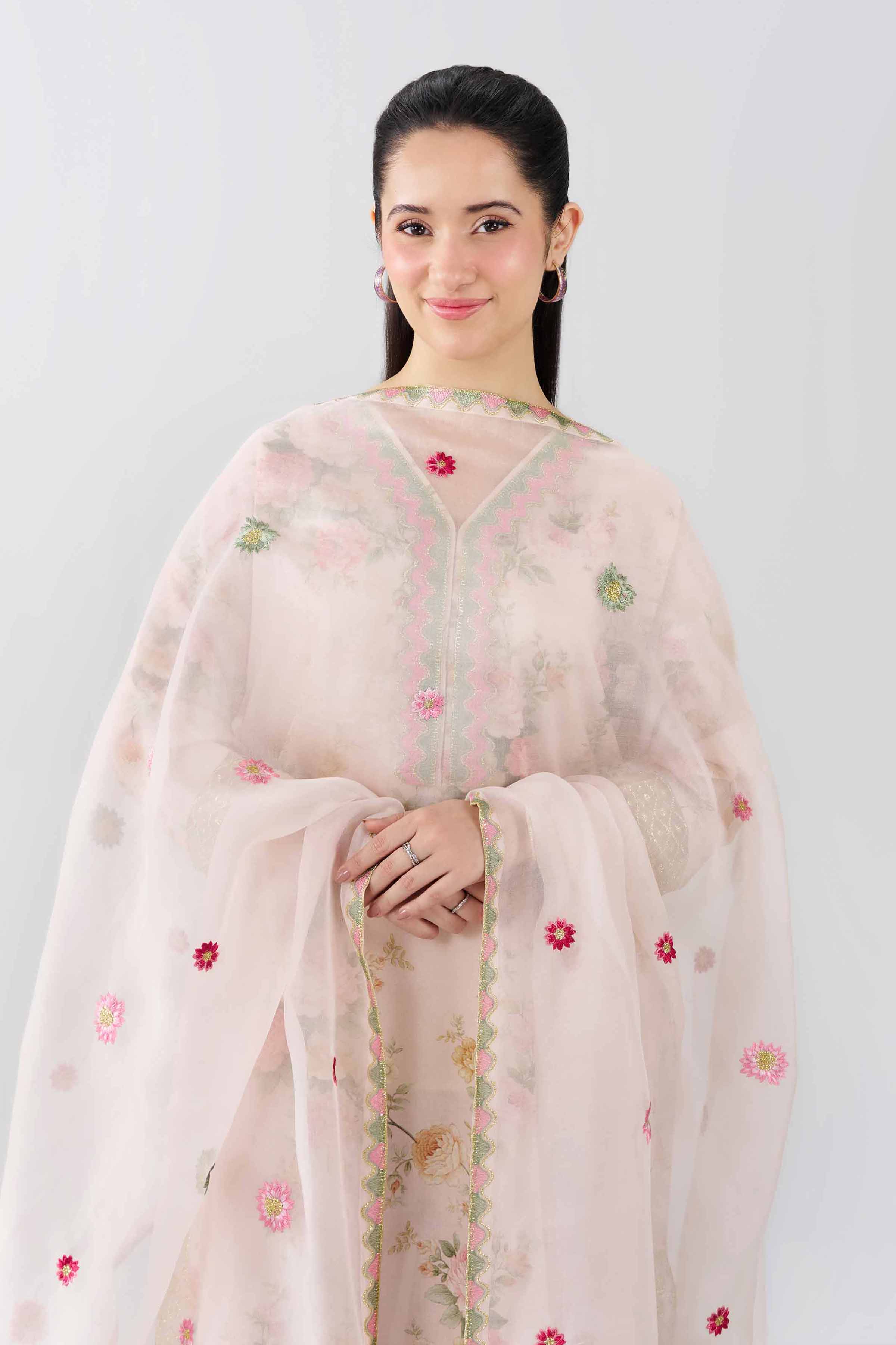 Nishat UK - Pink Embroidered Fancy Base 3 Pieces ready to wear Suit