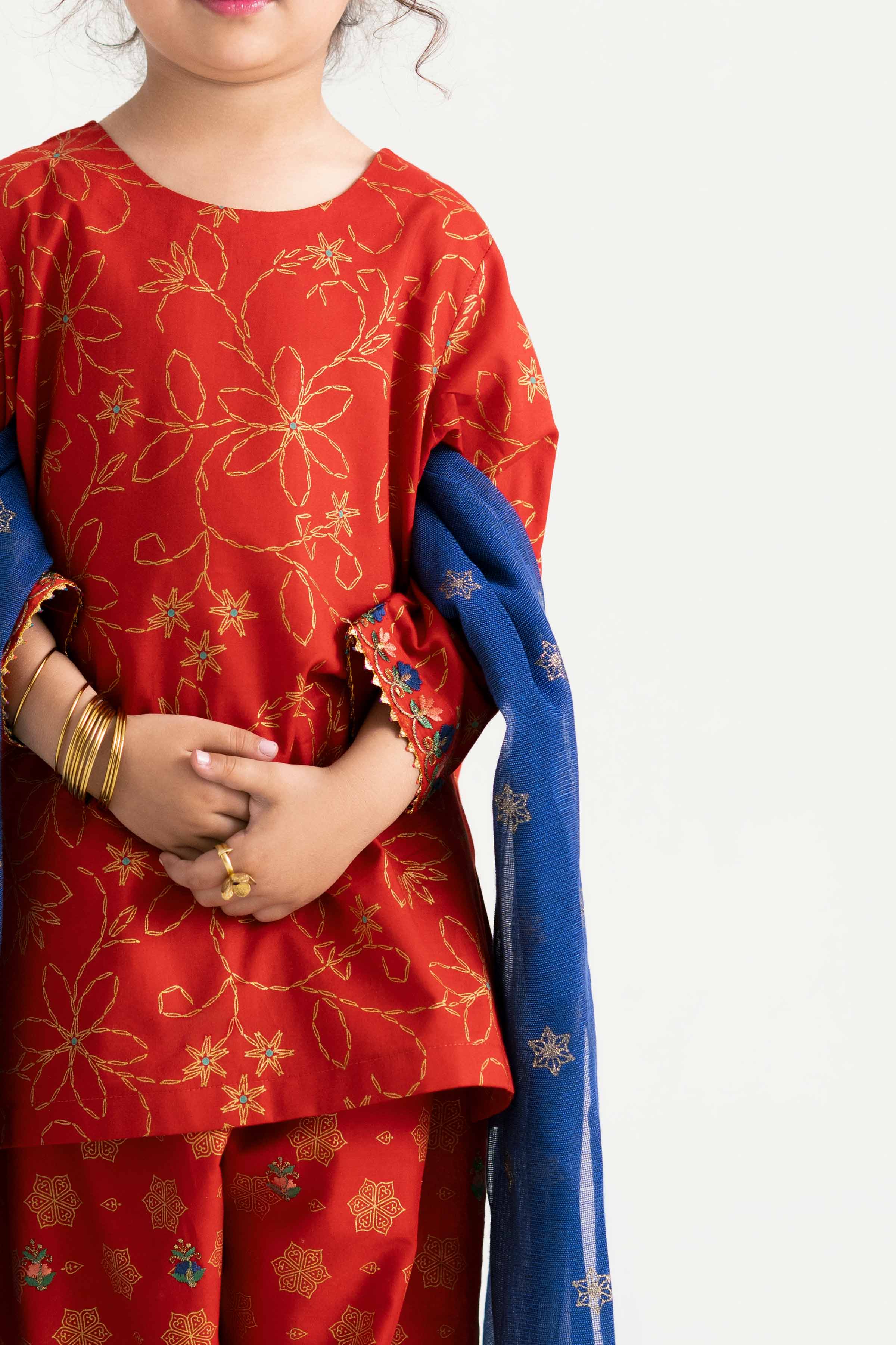 NishatUK - Red Embroidered  Lawn 3-piece ready to wear Suit