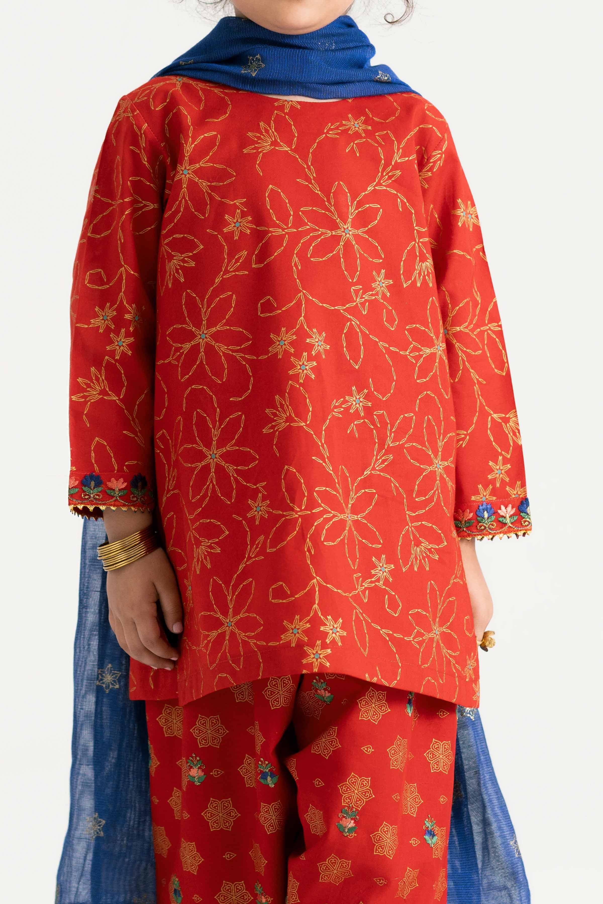NishatUK - Red Embroidered  Lawn 3-piece ready to wear Suit