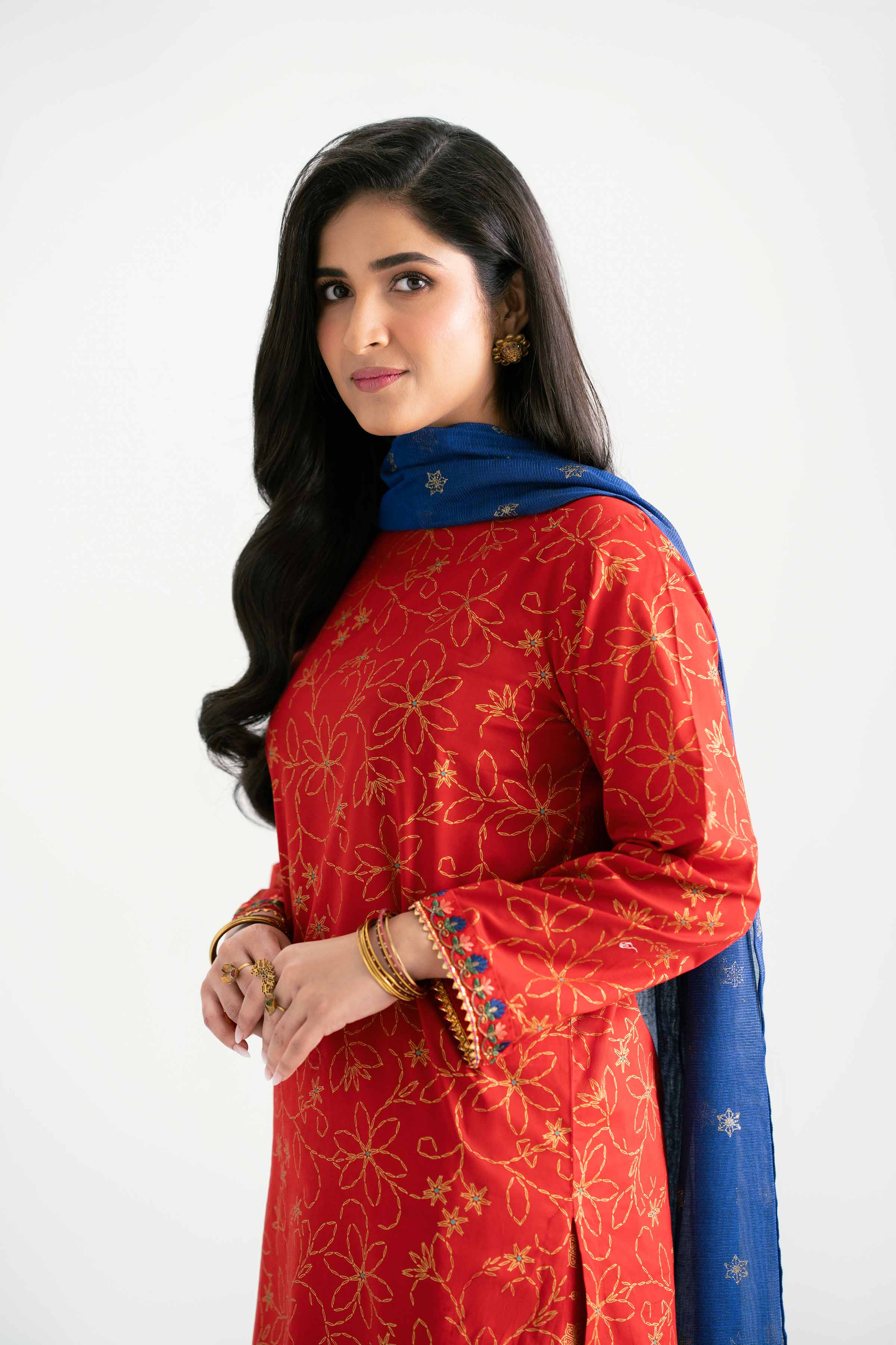 NishatUK - Red Embroidered  Lawn 3-piece ready to wear Suit