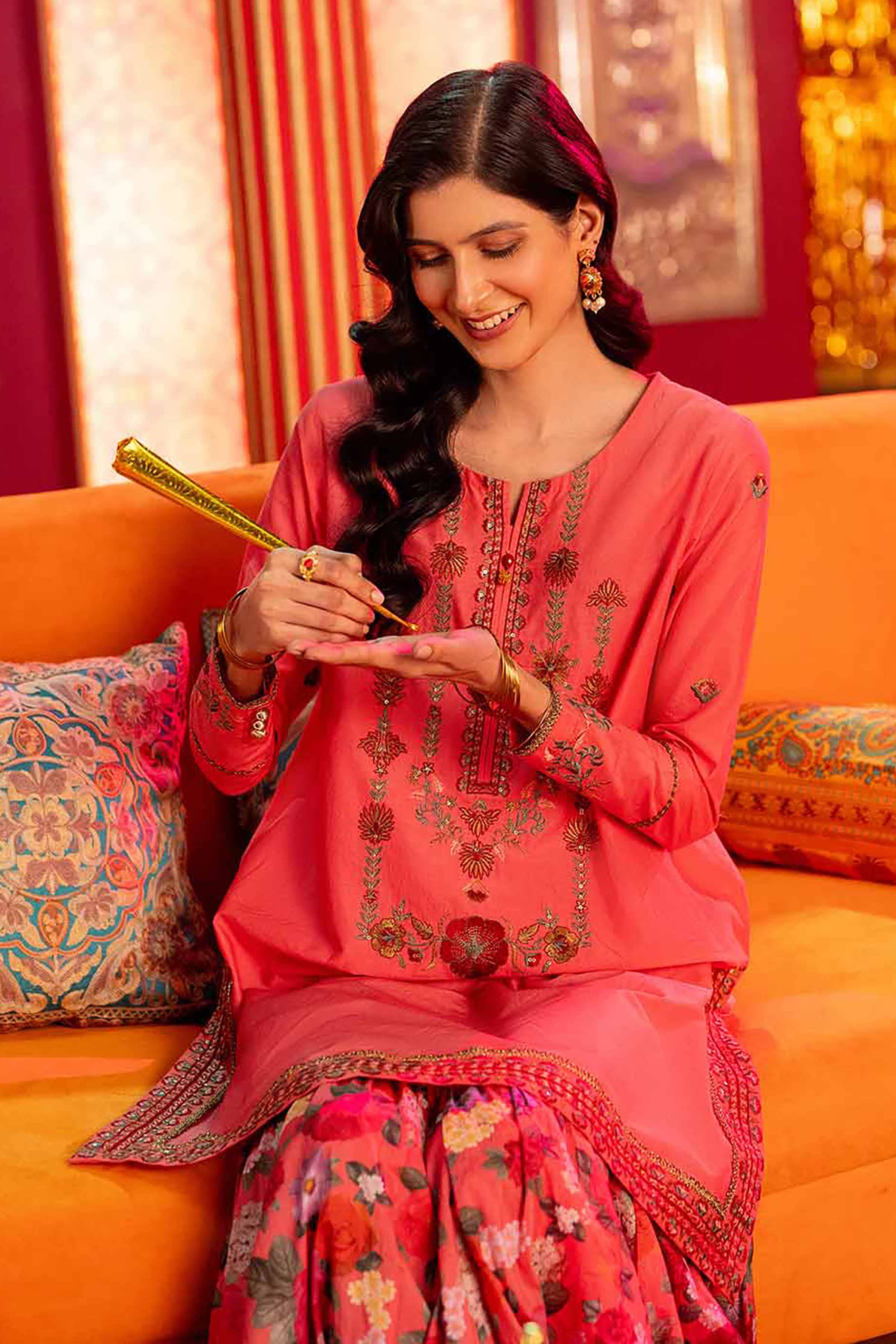 NishatUK - Coral Embroidered  Lawn 2-piece ready to wear Dress